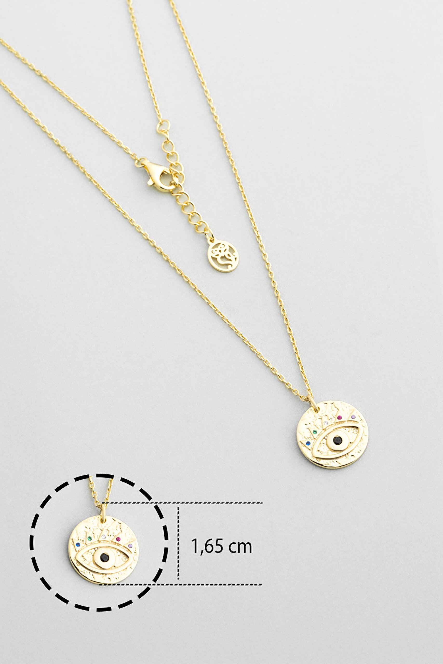 Mistik Göz 18 Ayar Sarı Altın Kaplama 45 Cm Gümüş Kolye - 2