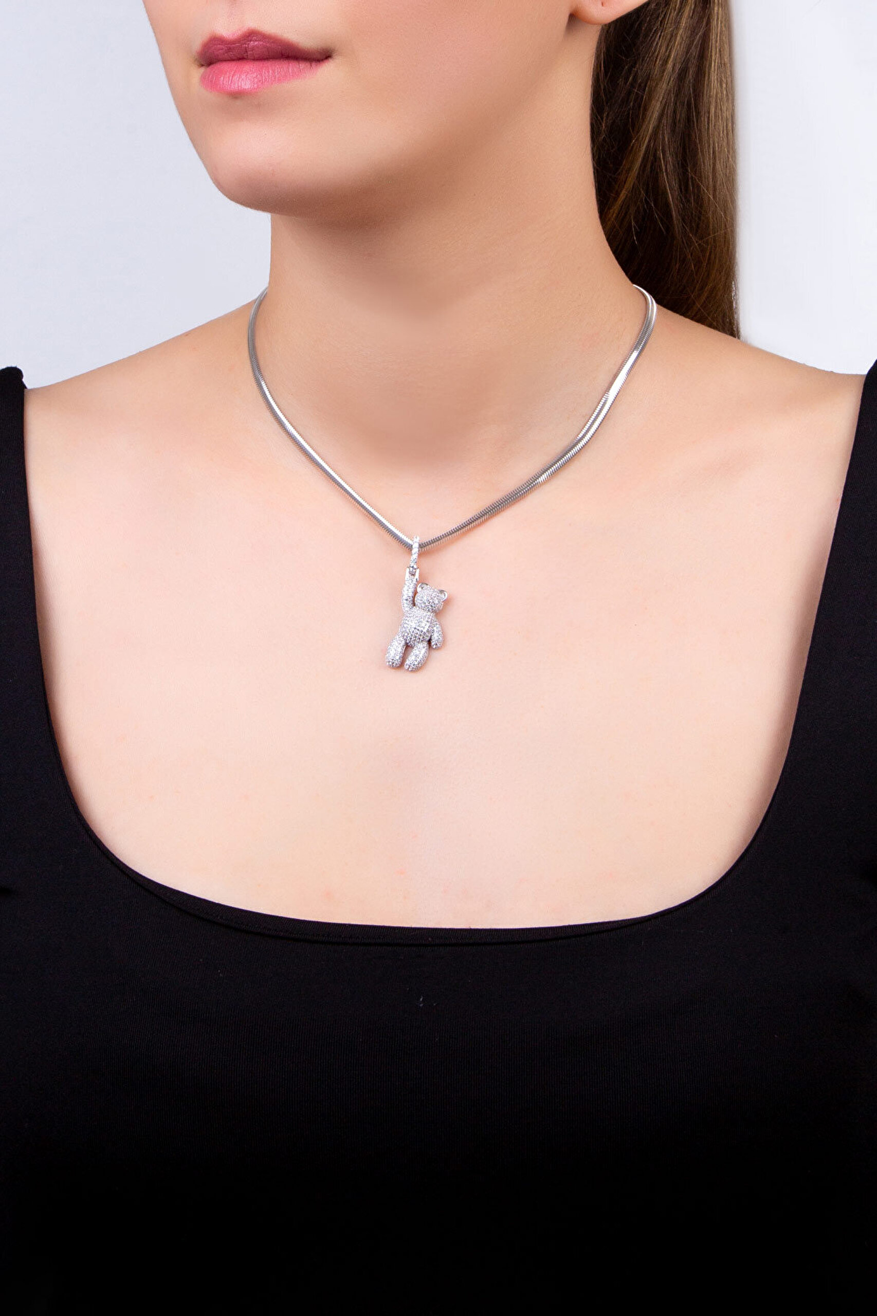 Tiny Bear 18 Ayar Beyaz Altın Kaplama Gümüş Charm - 5