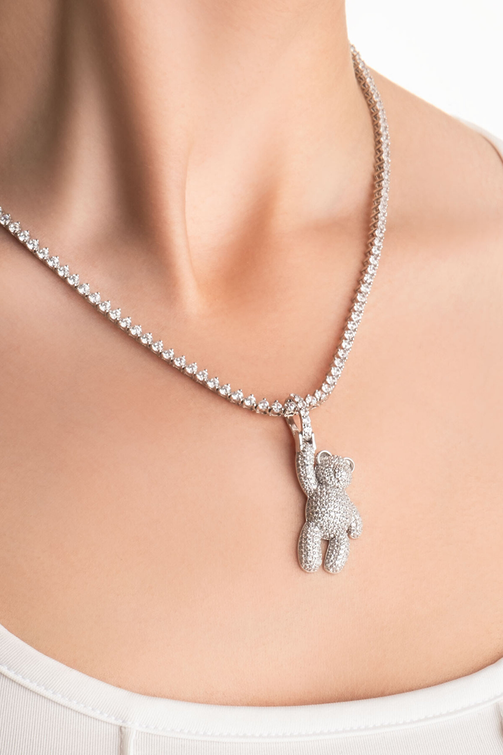 ⁠ Tiny Bear 18 Ayar Beyaz Altın Kaplama Gümüş Charm_3}