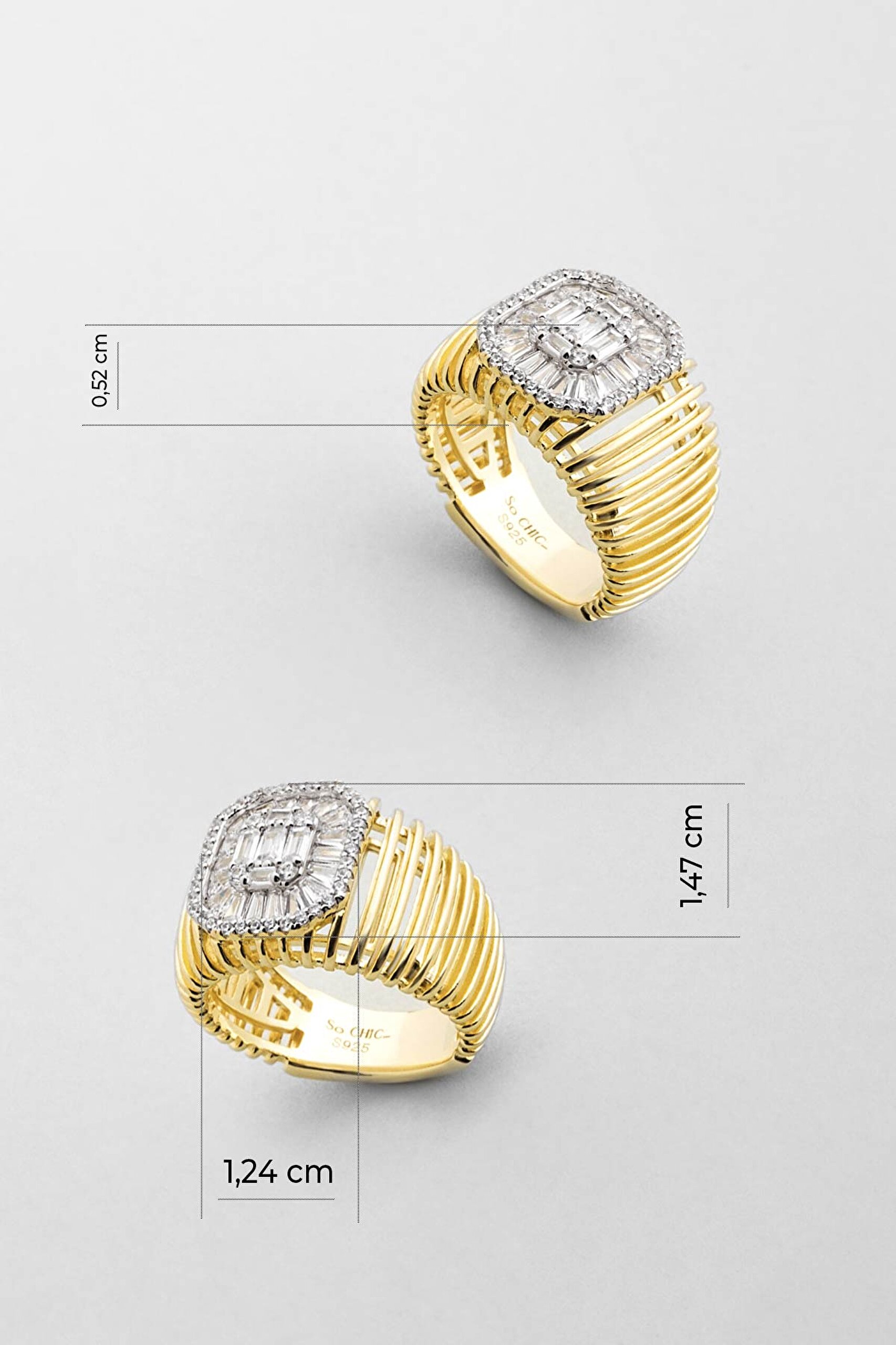 ⁠ Chloe 18 Ayar Sarı Altın Kaplama Gümüş Baget Yüzük_2}