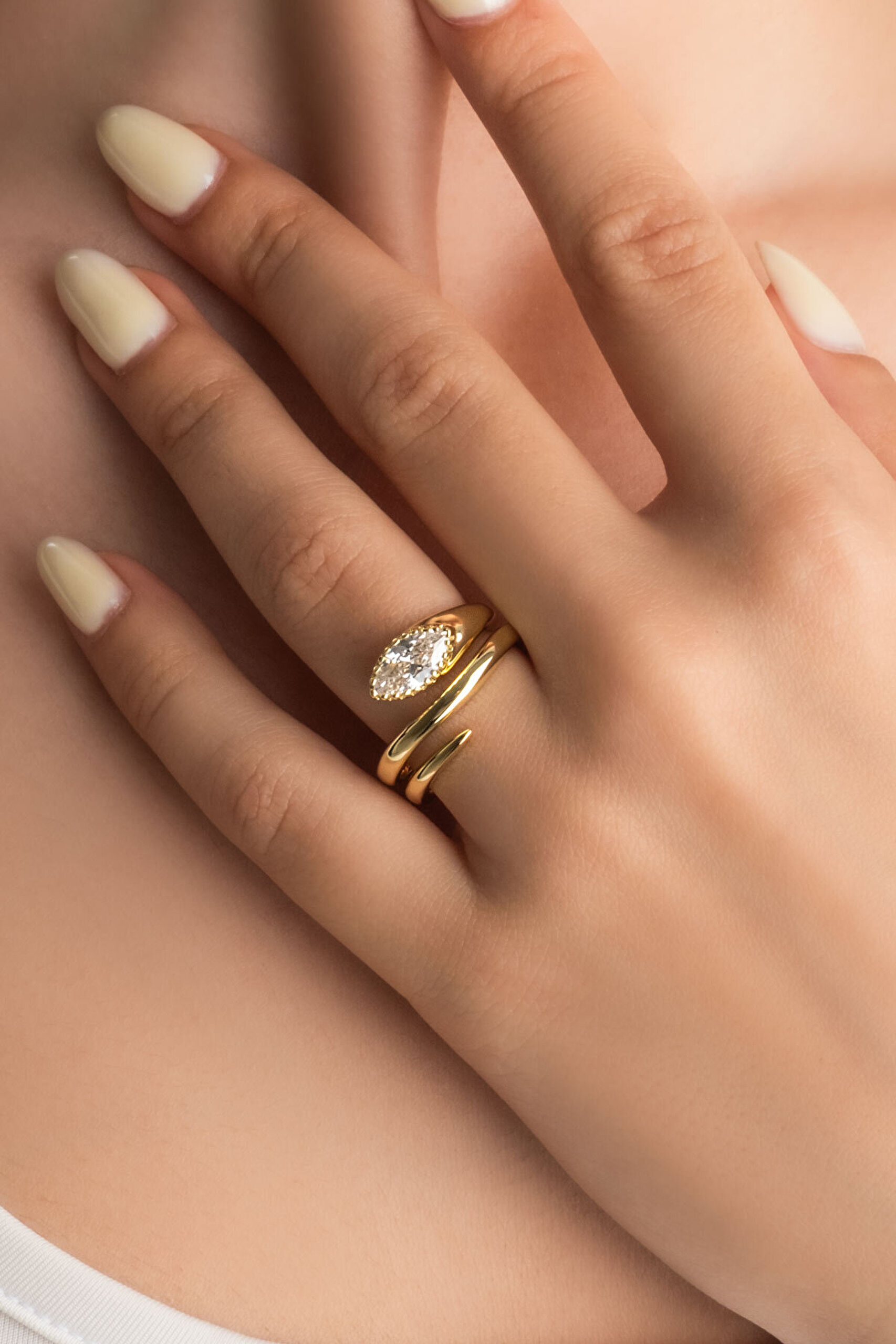 Şahmeran Yılanı 18 Ayar Sarı Altın Kaplama Gümüş Yüzük - 1