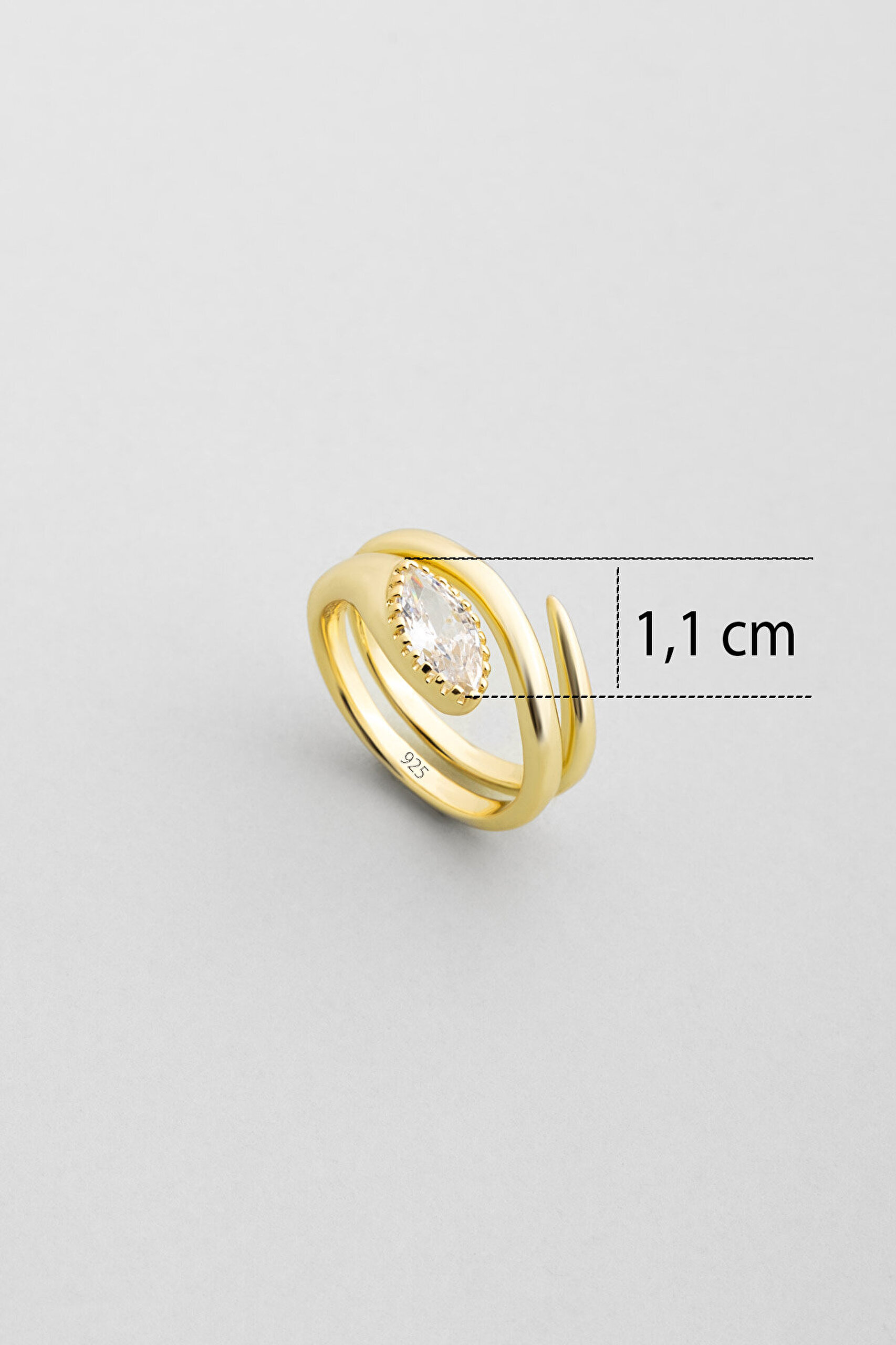 Şahmeran Yılanı 18 Ayar Sarı Altın Kaplama Gümüş Yüzük - 2