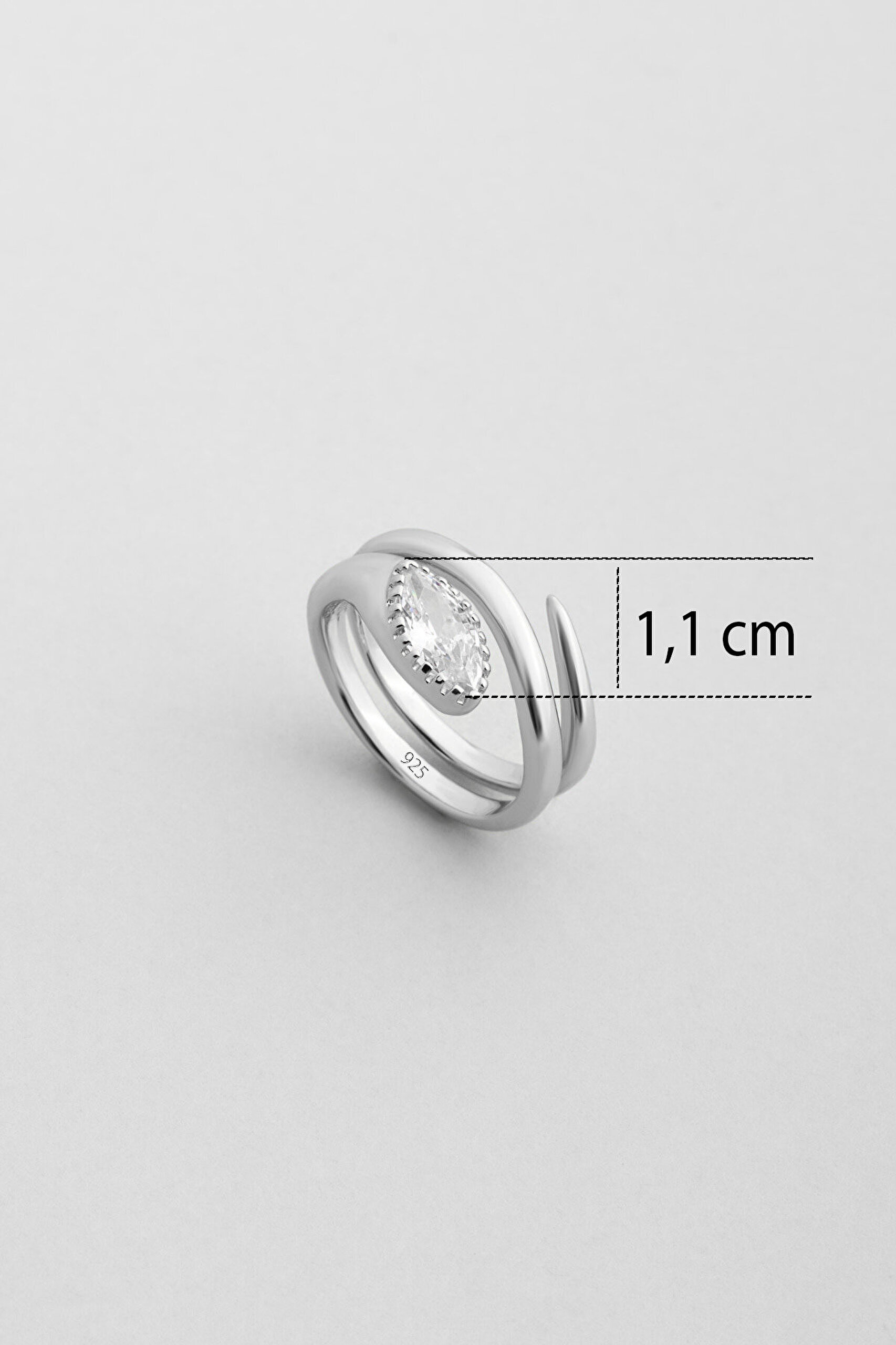 Şahmeran Yılanı 18 Ayar Beyaz Altın Kaplama Gümüş Yüzük - 2