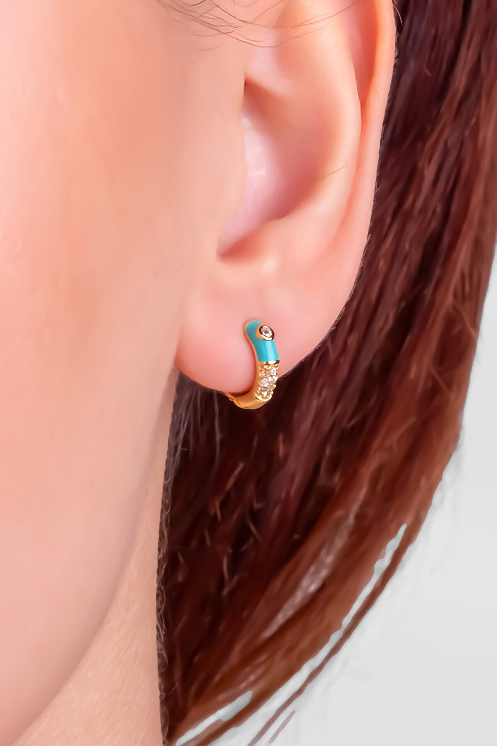 Havana 18 Ayar Sarı Altın Kaplama Gümüş Halka Küpe - 1