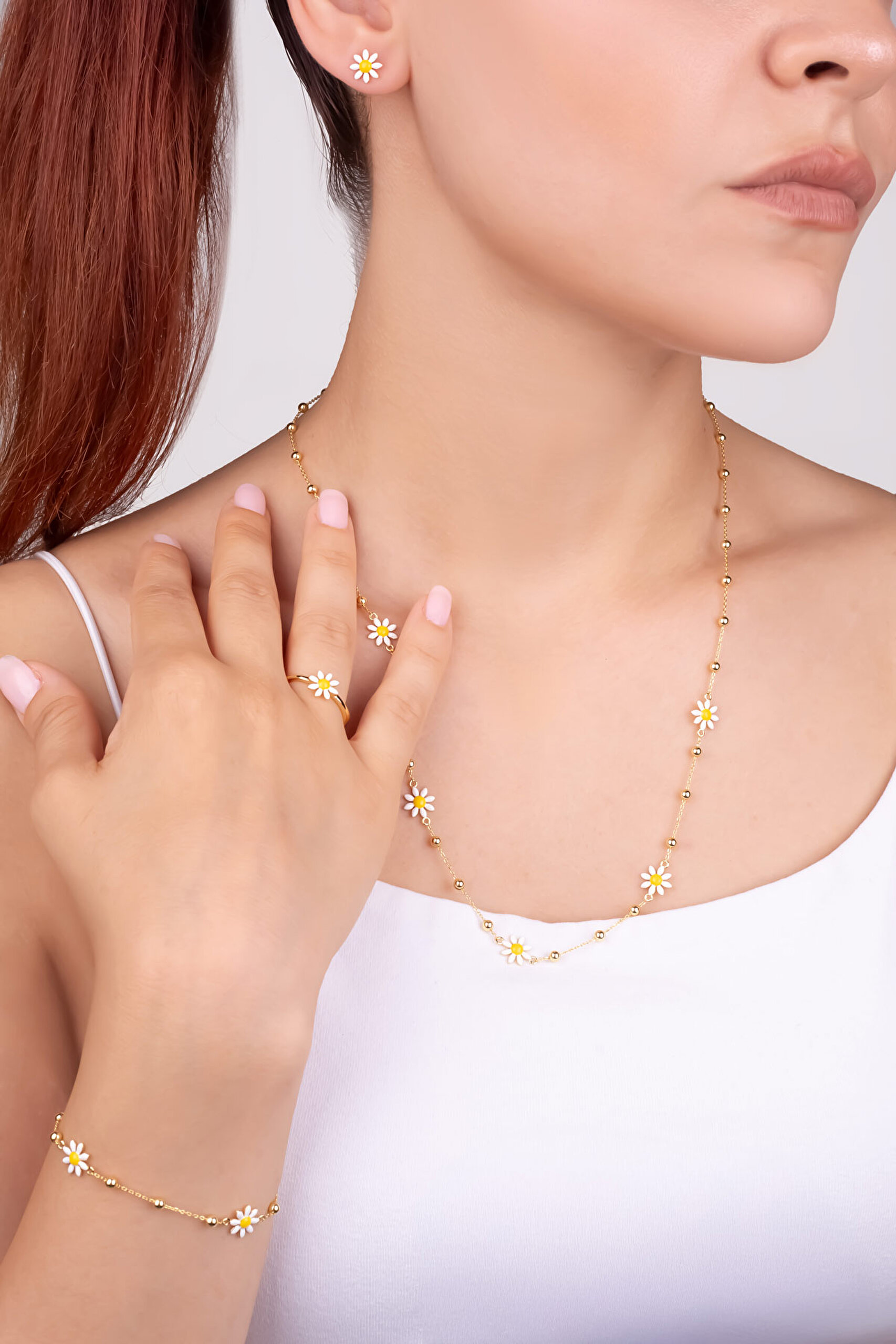 ⁠ Kyoto Papatyası 18 Ayar Sarı Altın Kaplama 19 Cm Gümüş Bileklik_3}