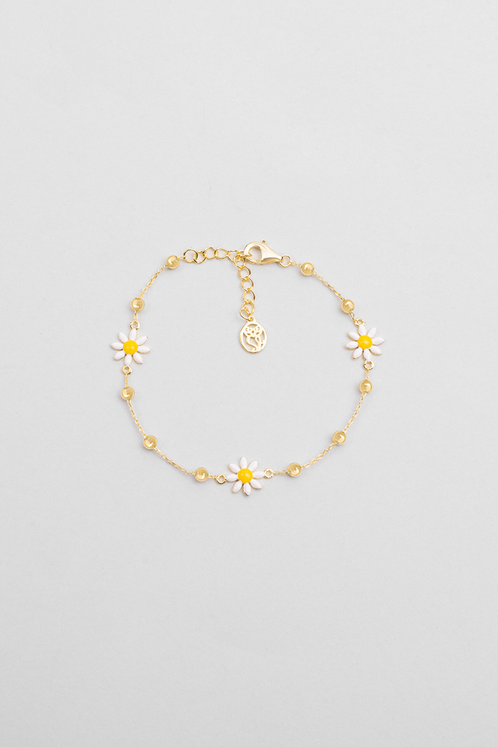 ⁠ Kyoto Papatyası 18 Ayar Sarı Altın Kaplama 19 Cm Gümüş Bileklik_0}