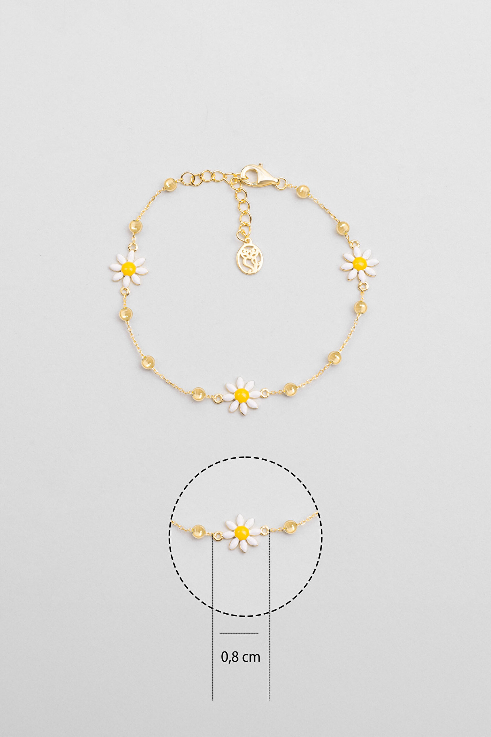 ⁠ Kyoto Papatyası 18 Ayar Sarı Altın Kaplama 19 Cm Gümüş Bileklik_2}