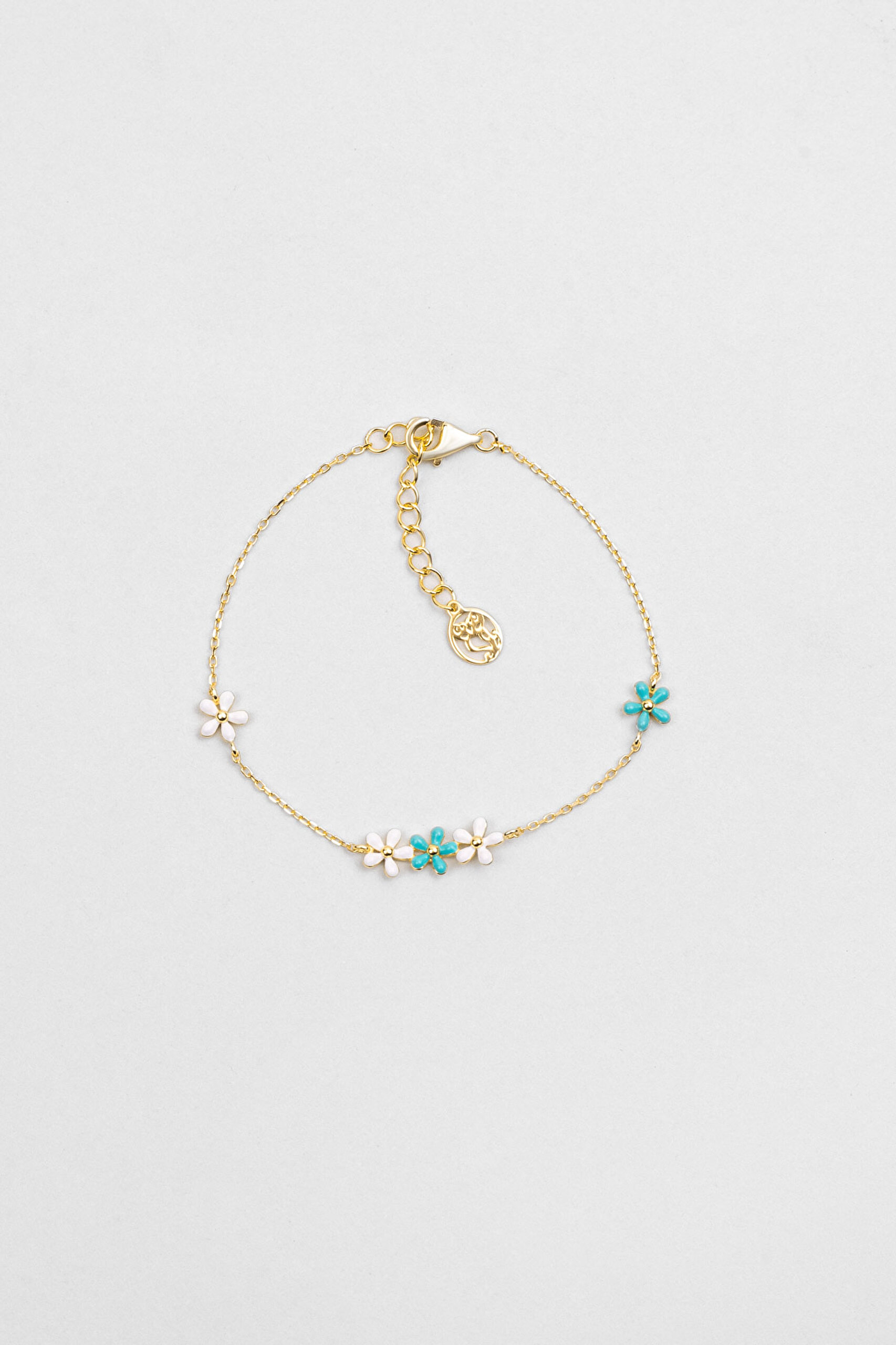 ⁠ Santorini Çiçeği 18 Ayar Sarı Altın Kaplama 19 Cm Gümüş Bileklik_0}