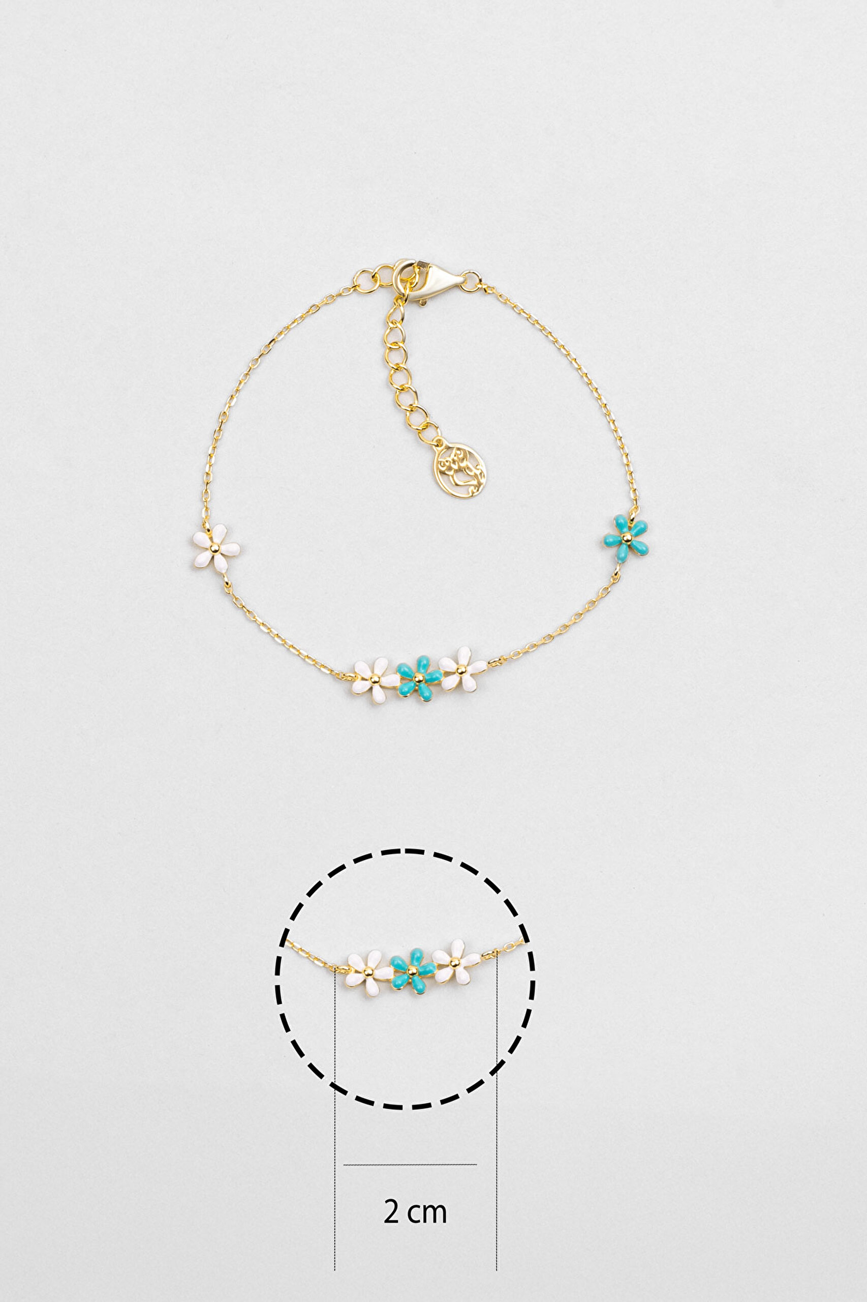 ⁠ Santorini Çiçeği 18 Ayar Sarı Altın Kaplama 19 Cm Gümüş Bileklik_2}