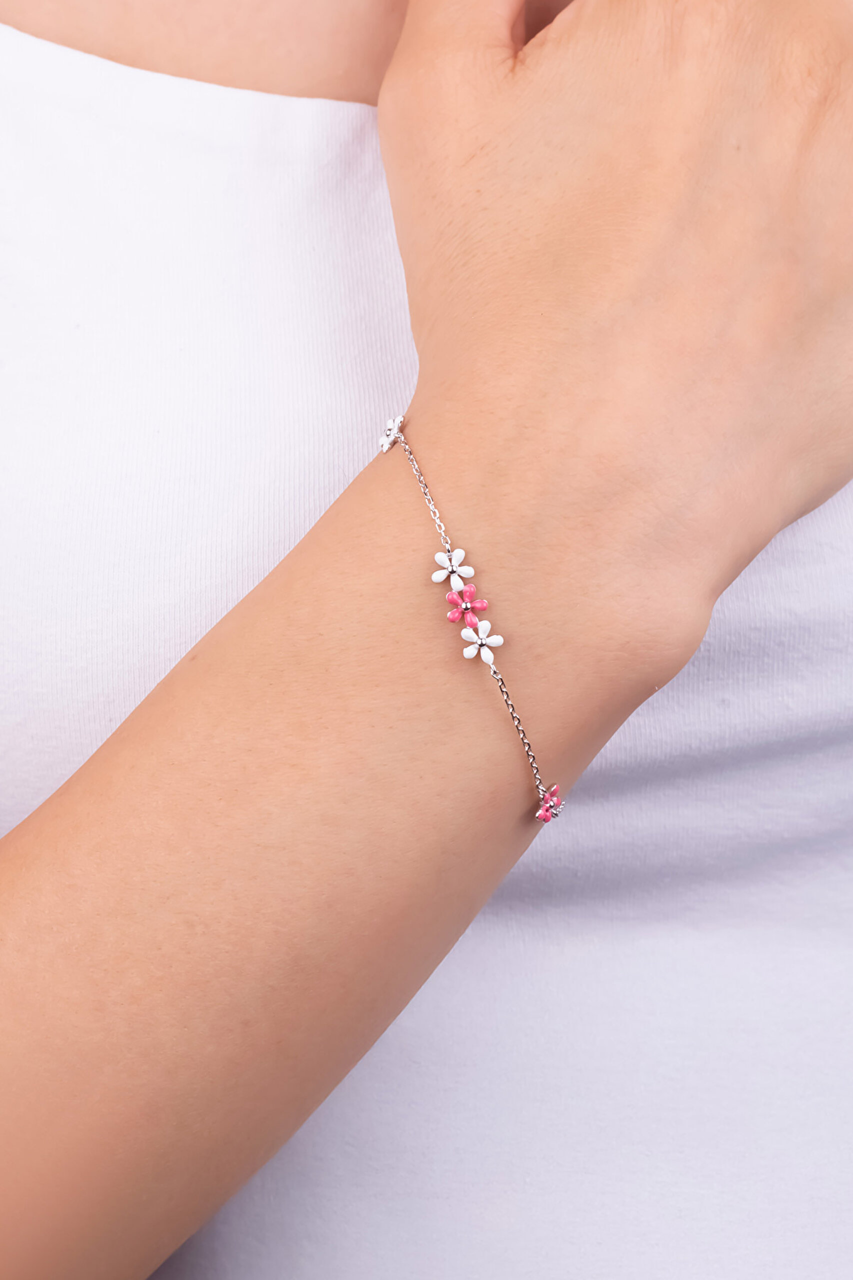 ⁠ Aztek Çiçeği 18 Ayar Beyaz Altın Kaplama 19 Cm Gümüş Bileklik_1}