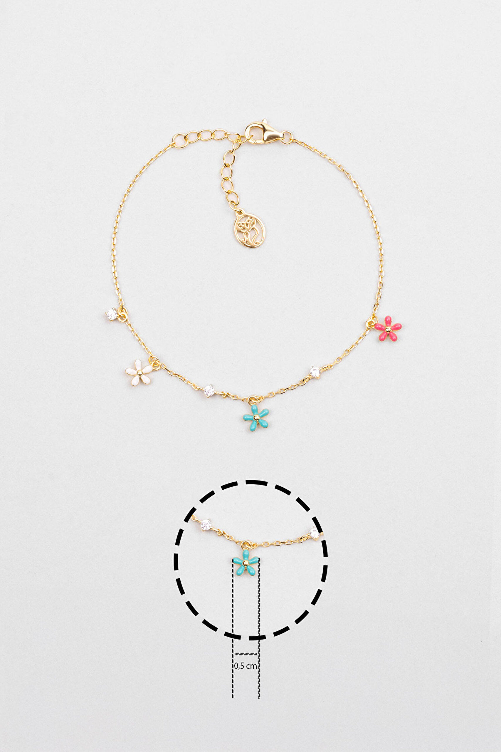 ⁠ Marsilya Çiçeği 18 Ayar Sarı Altın Kaplama 19 Cm Gümüş Bileklik_2}