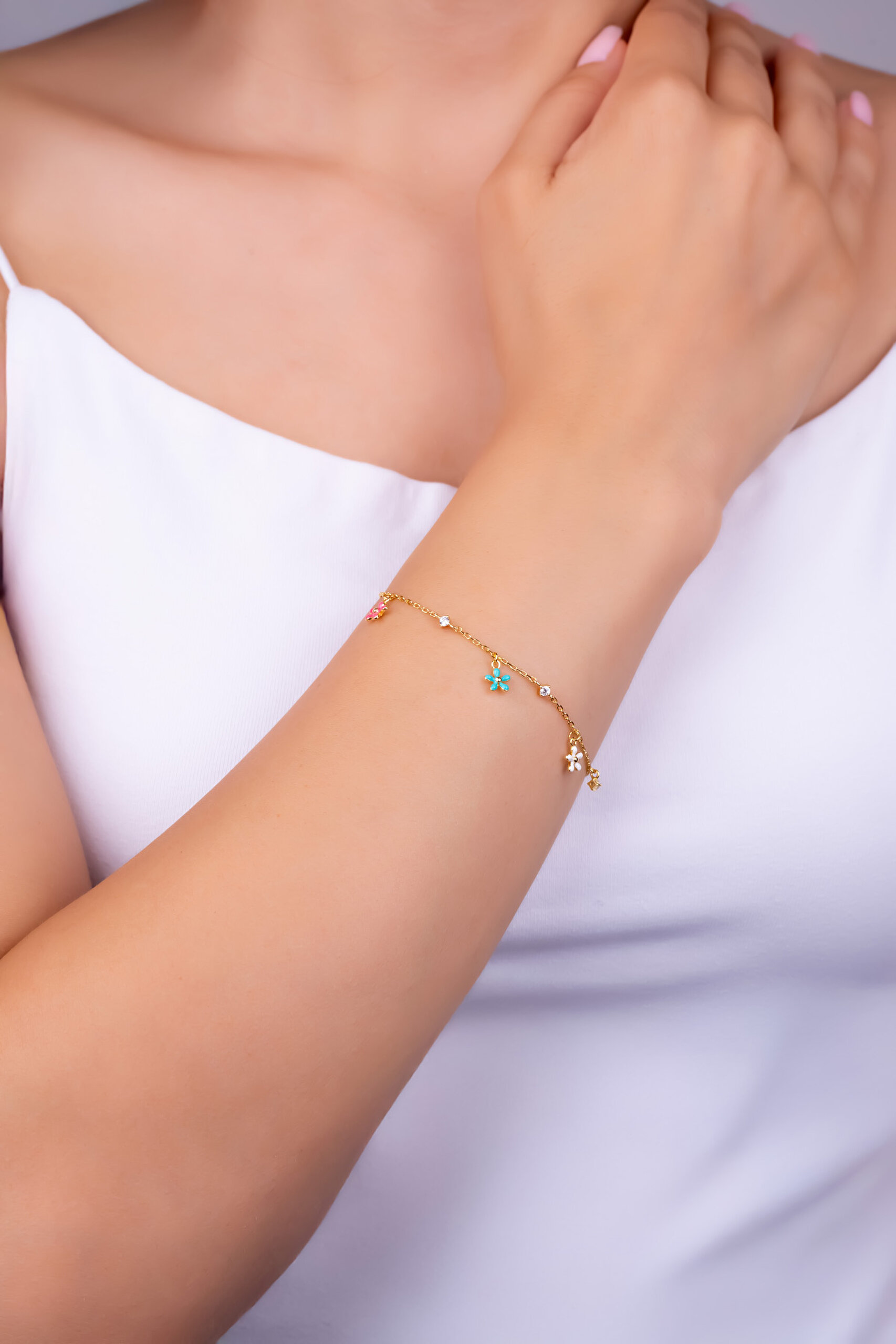 ⁠ Marsilya Çiçeği 18 Ayar Sarı Altın Kaplama 19 Cm Gümüş Bileklik_3}