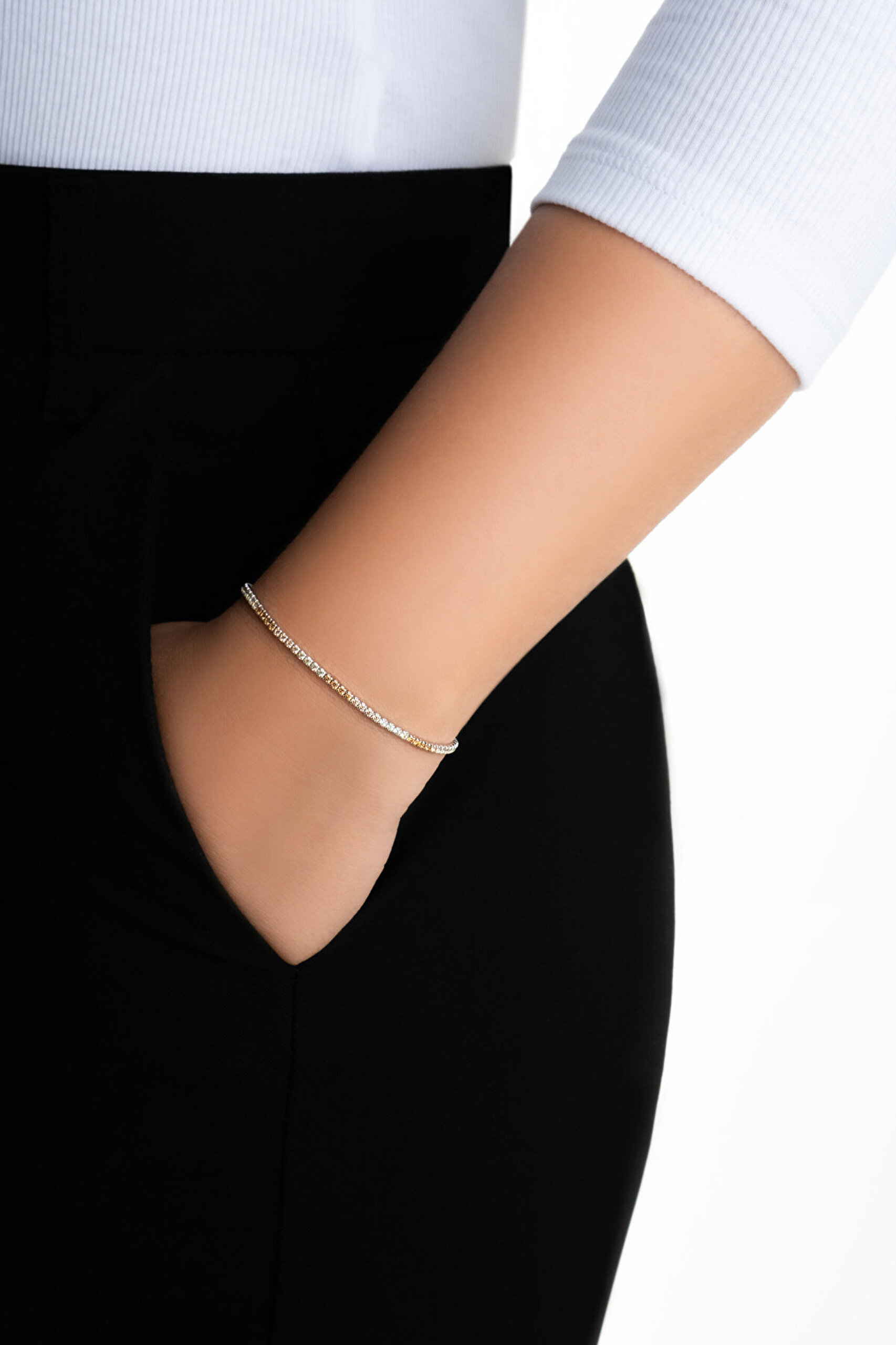 Gökkuşağı Dansı 18 Ayar Beyaz Altın Kaplama 19 Cm Su Yolu Bileklik - 3