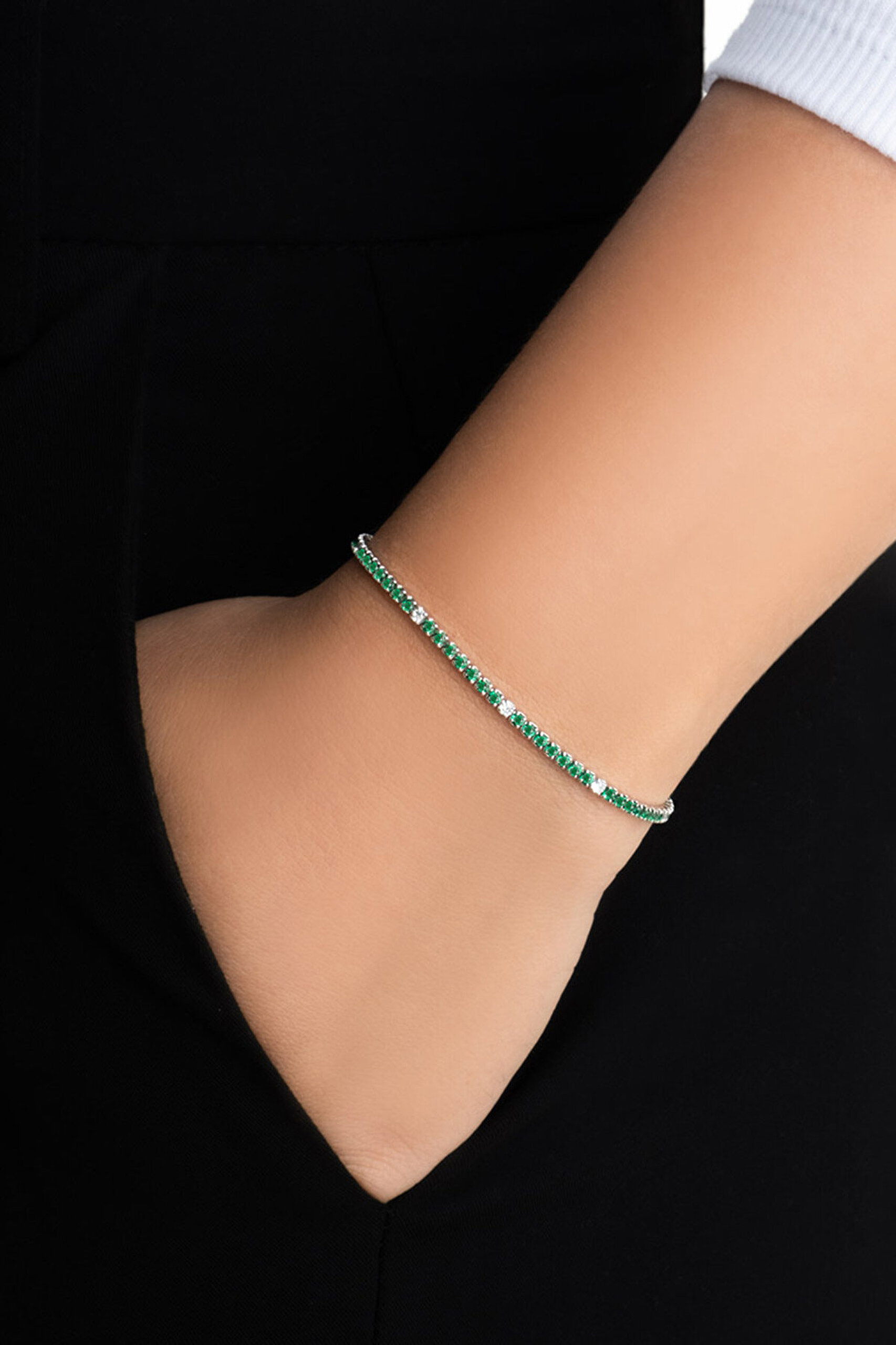 Gökkuşağı Yolculuğu 18 Ayar Beyaz Altın Kaplama 19 Cm Su Yolu Bileklik - 1