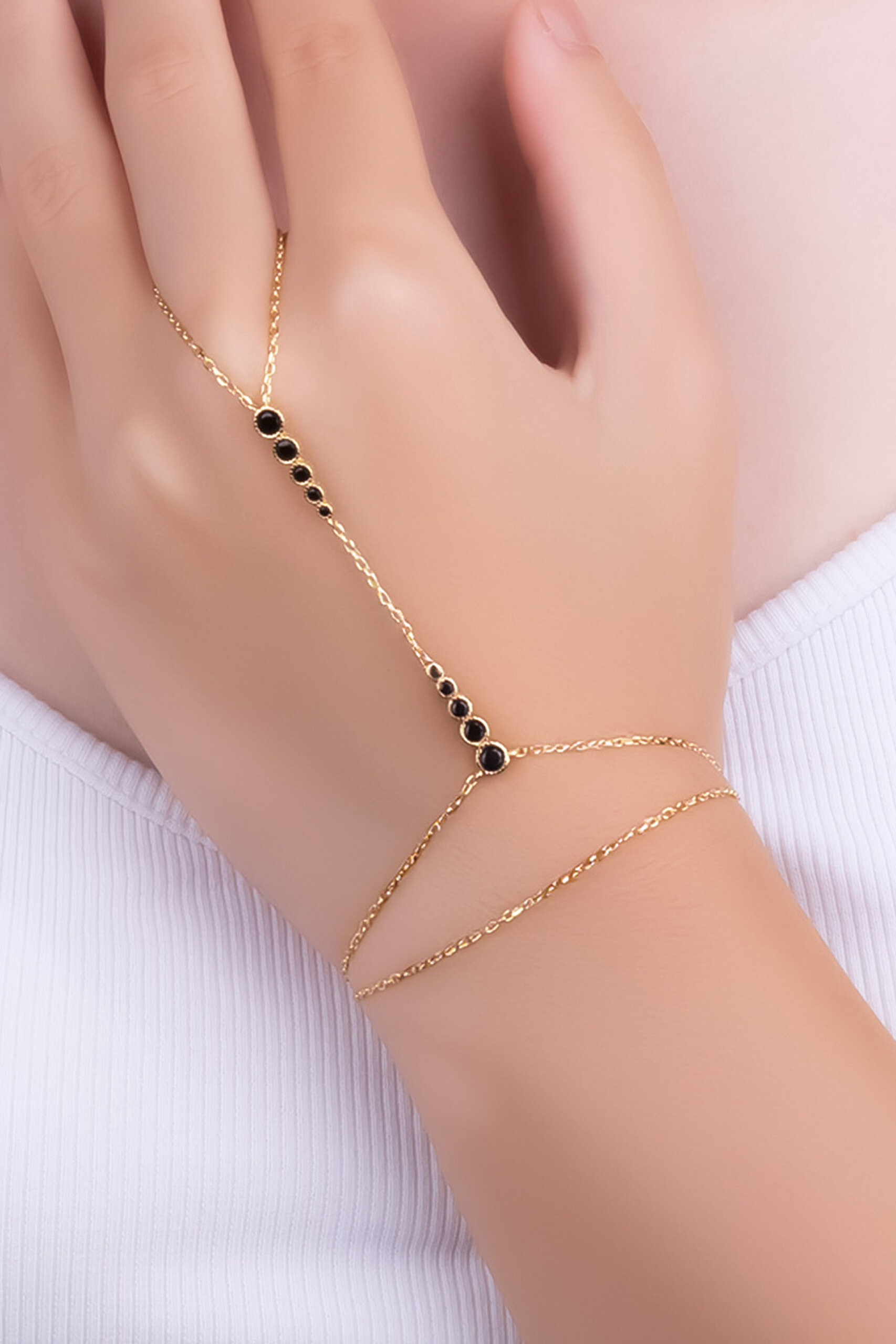 ⁠ Avangard  Siyah Taşlı 18 Ayar Sarı Altın Kaplama 21 Cm Gümüş Şahmeran_1}