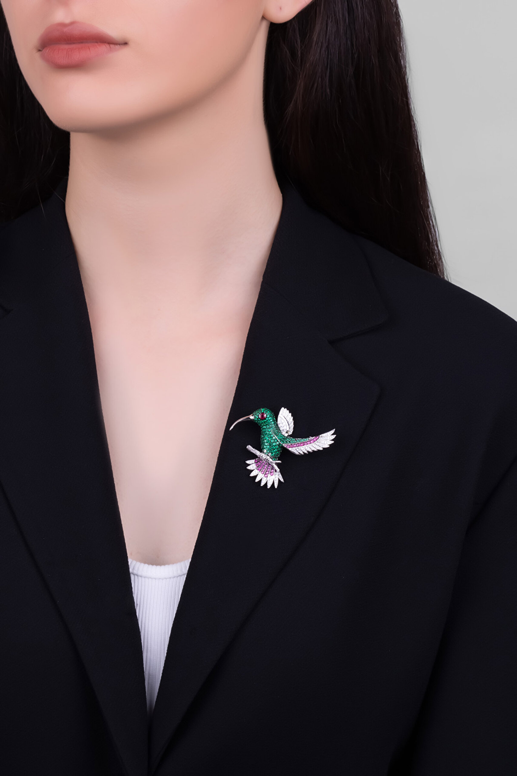 ⁠ Cennet Kuşu 18 Ayar Beyaz Altın Kaplama Gümüş Broş_2}