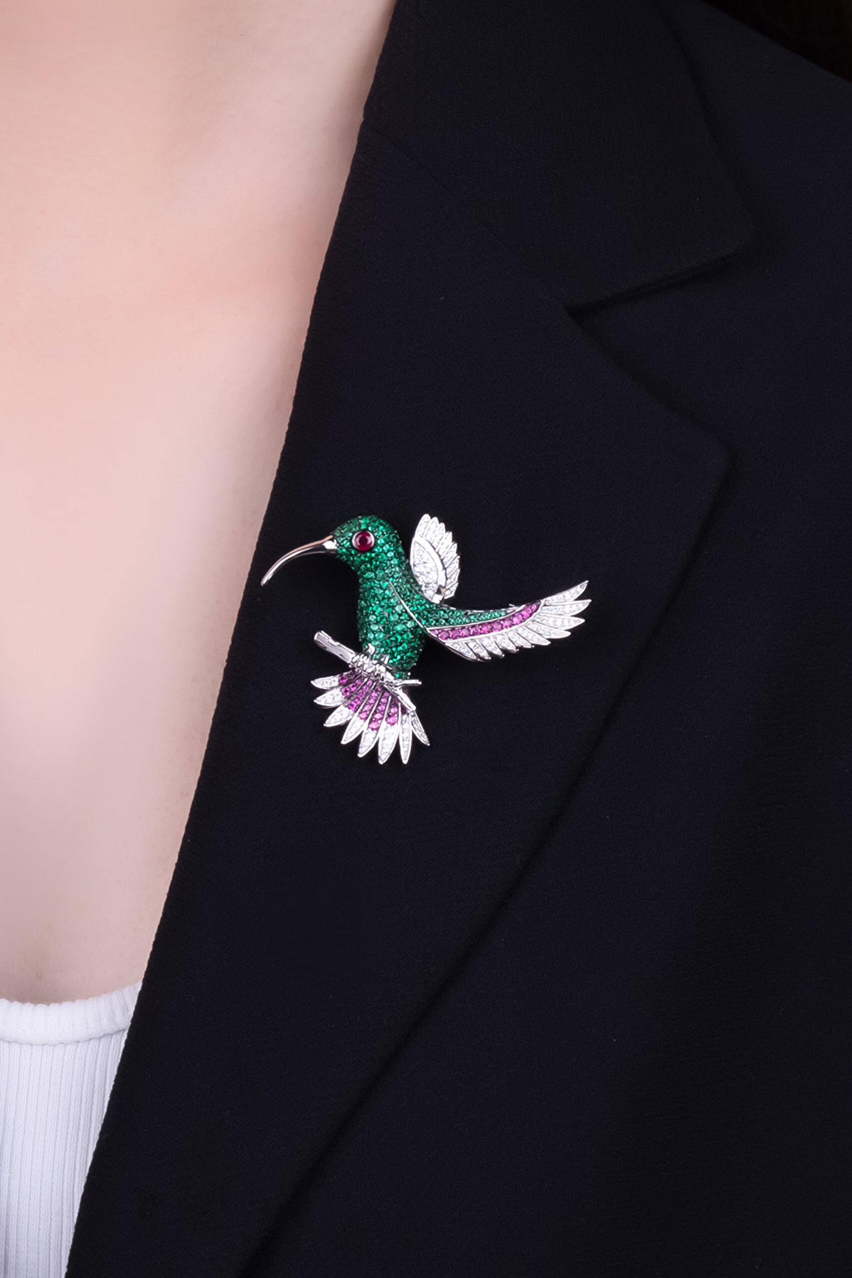 ⁠ Cennet Kuşu 18 Ayar Beyaz Altın Kaplama Gümüş Broş_0}