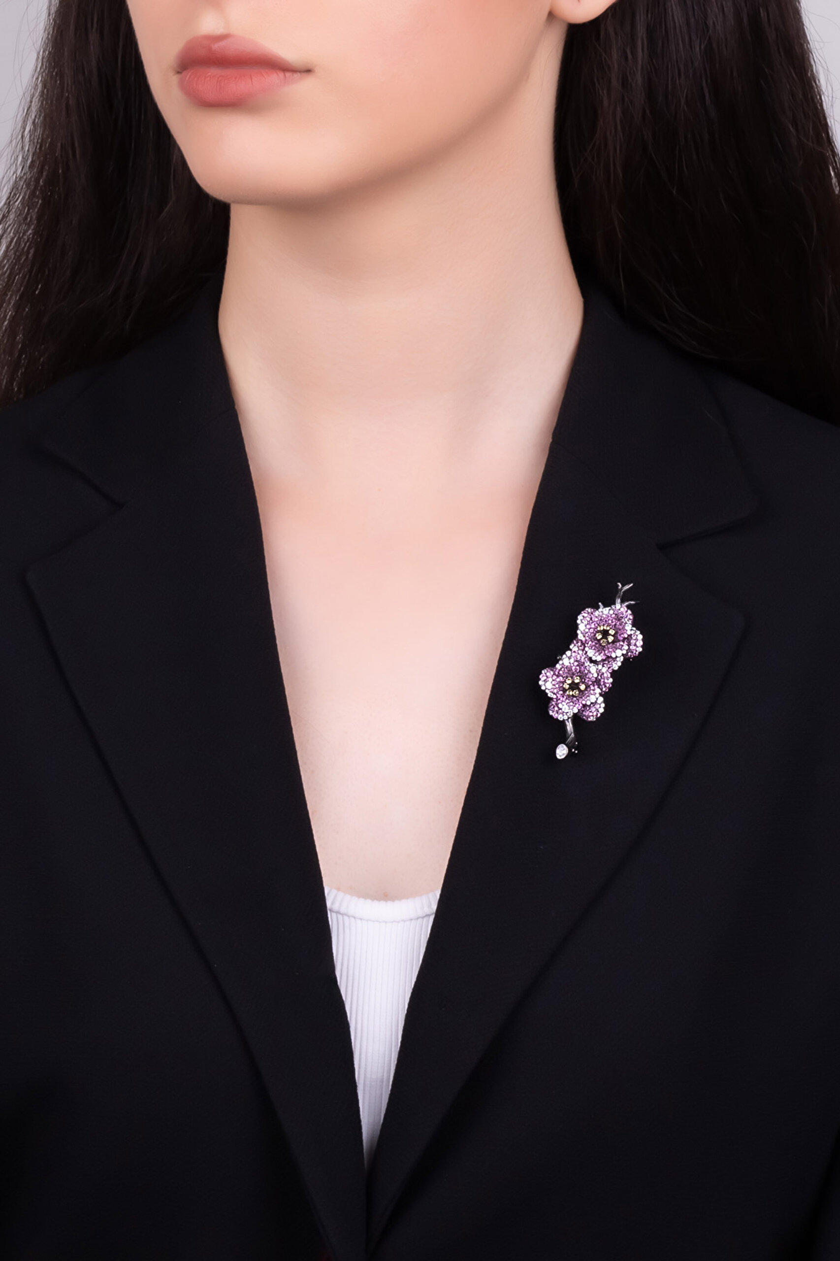 ⁠ Begonvil Siyah Rodyum Kaplama Gümüş Broş_2}