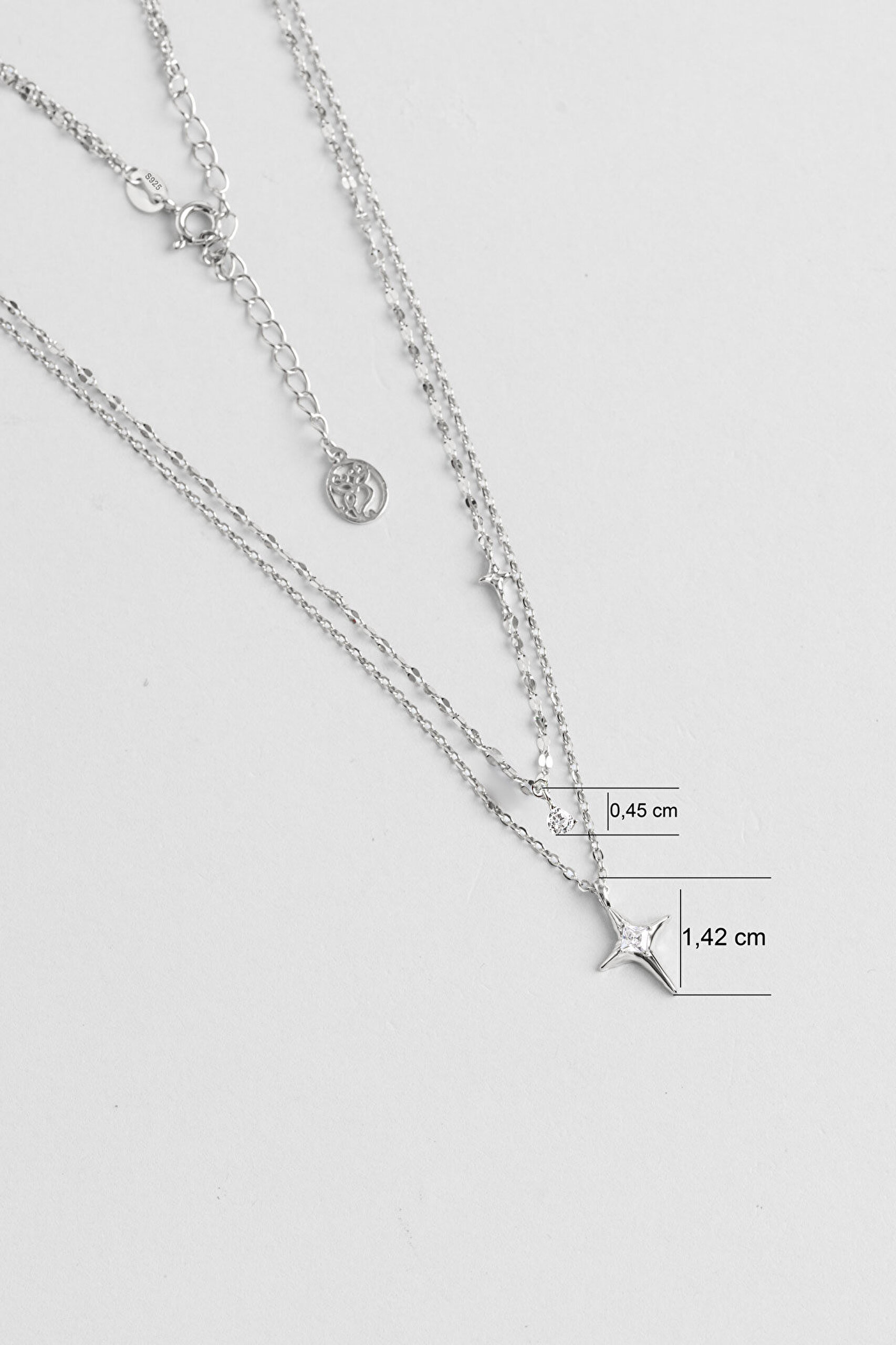 Kuzey Yıldızı 18 Ayar Beyaz Altın Kaplama 43 Cm Gümüş Kolye - 2