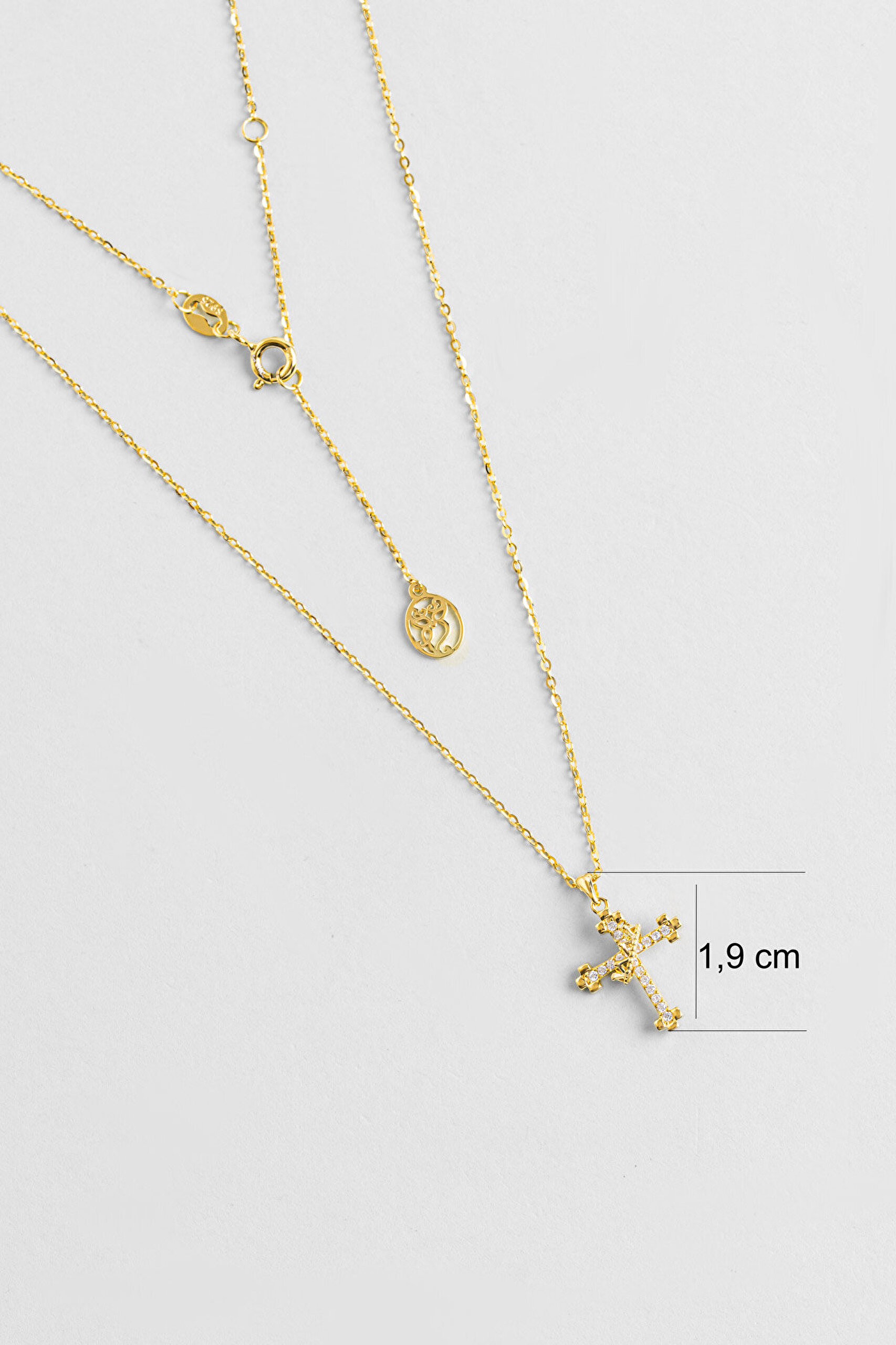 Minimalist 18 Ayar Sarı Altın Kaplama 45 Cm Gümüş Cross Kolye - 2
