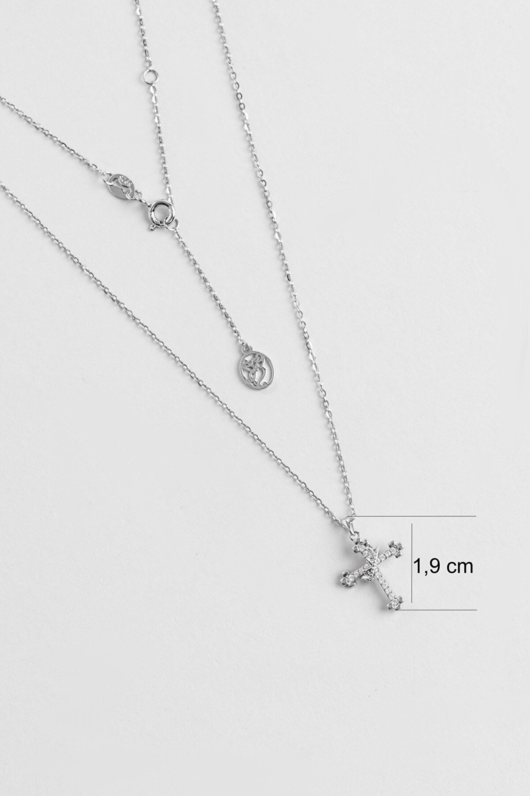 Minimalist 18 Ayar Beyaz Altın Kaplama 45 Cm Gümüş Cross Kolye - 2
