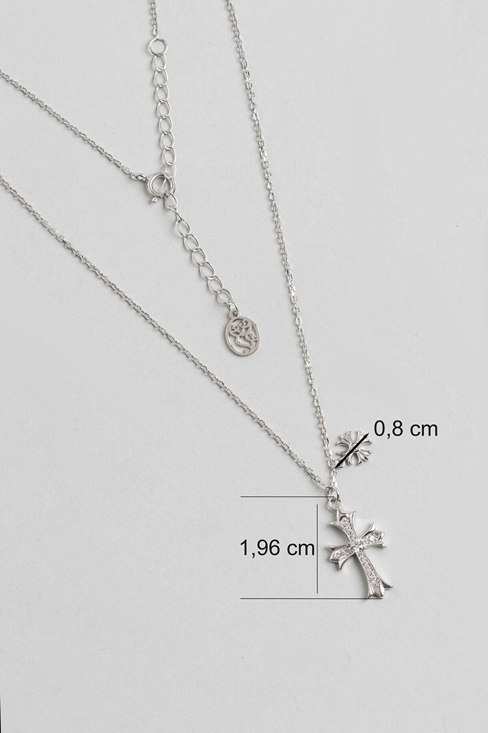 Eternal 18 Ayar Beyaz Altın Kaplama 45 Cm Gümüş Cross Kolye - 2