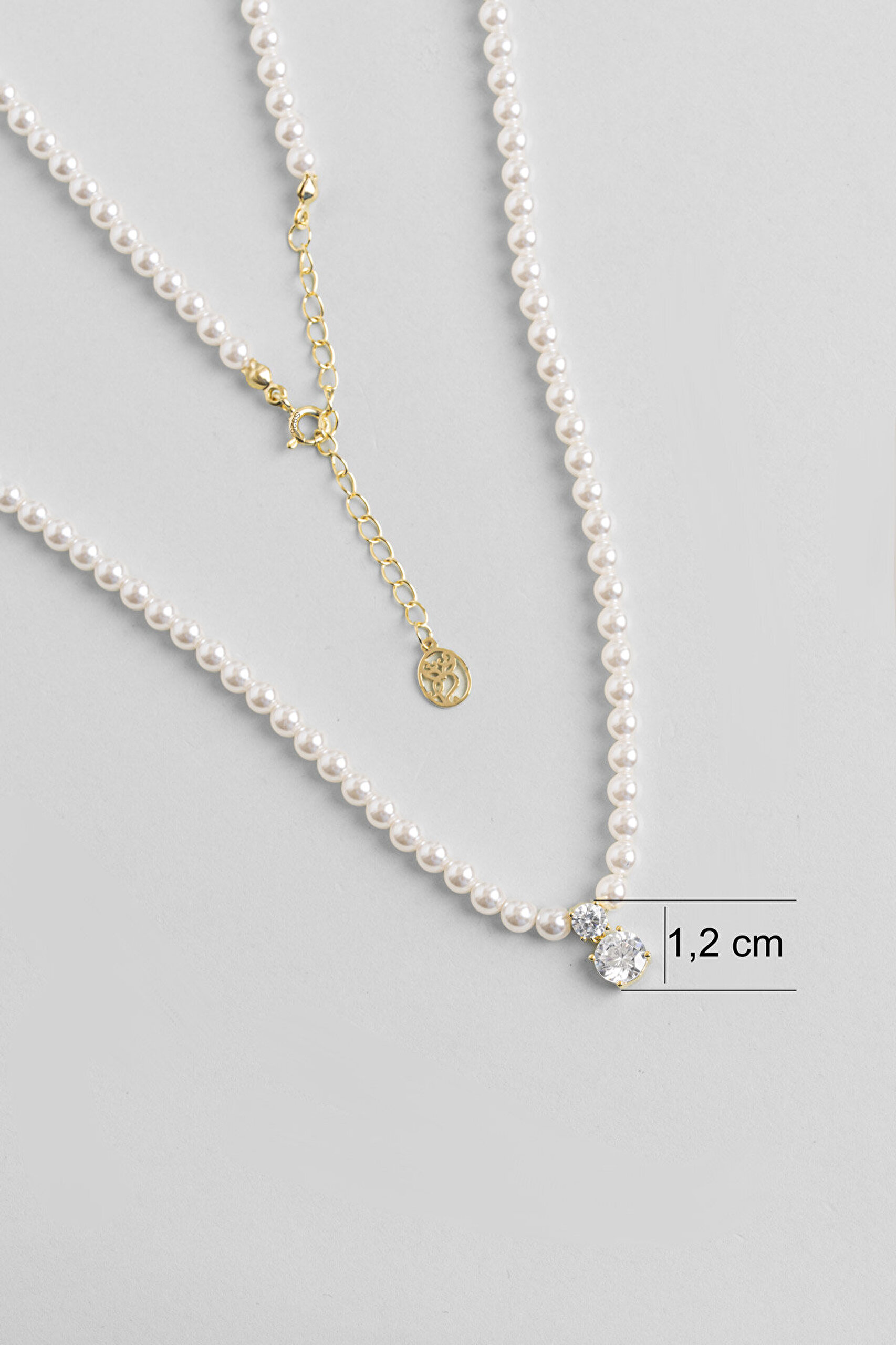 Selene 18 Ayar Sarı Altın Kaplama 47 Cm Gümüş İnci Kolye - 2