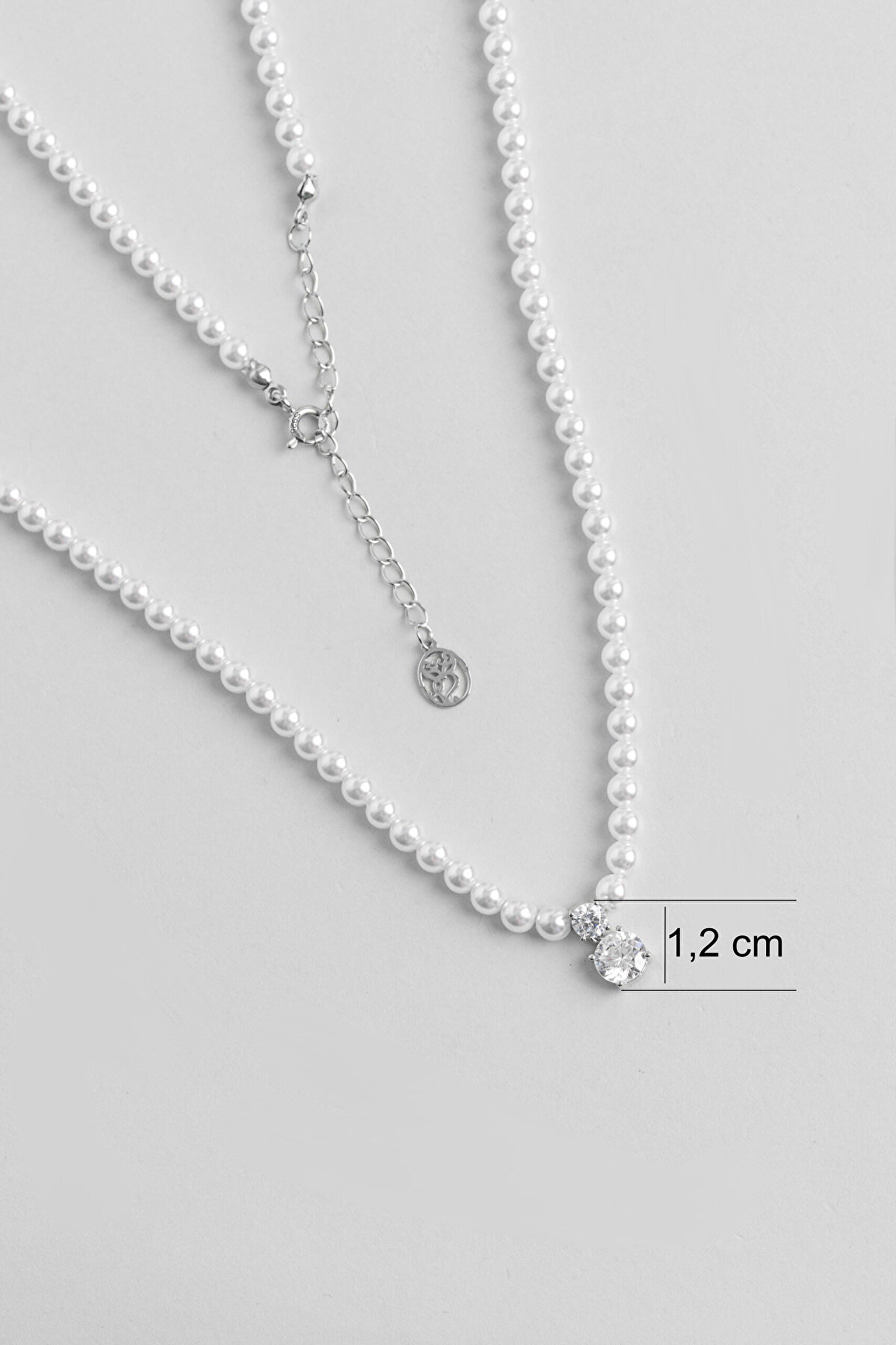 Selene 18 Ayar Beyaz Altın Kaplama 47 Cm Gümüş İnci Kolye - 2