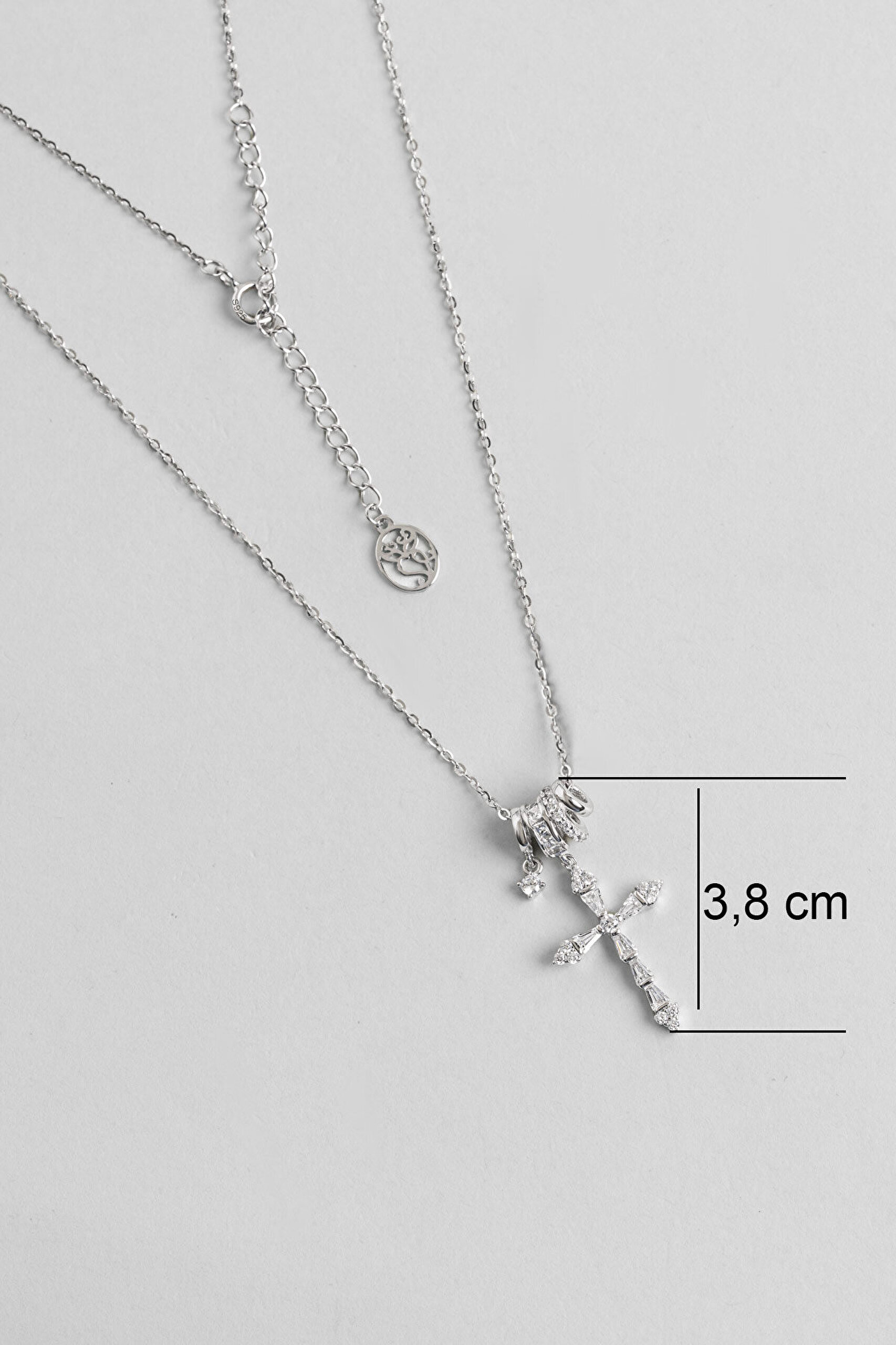 Trapez Kesim 18 Ayar Beyaz Altın Kaplama 45 Cm Gümüş Cross Kolye - 2