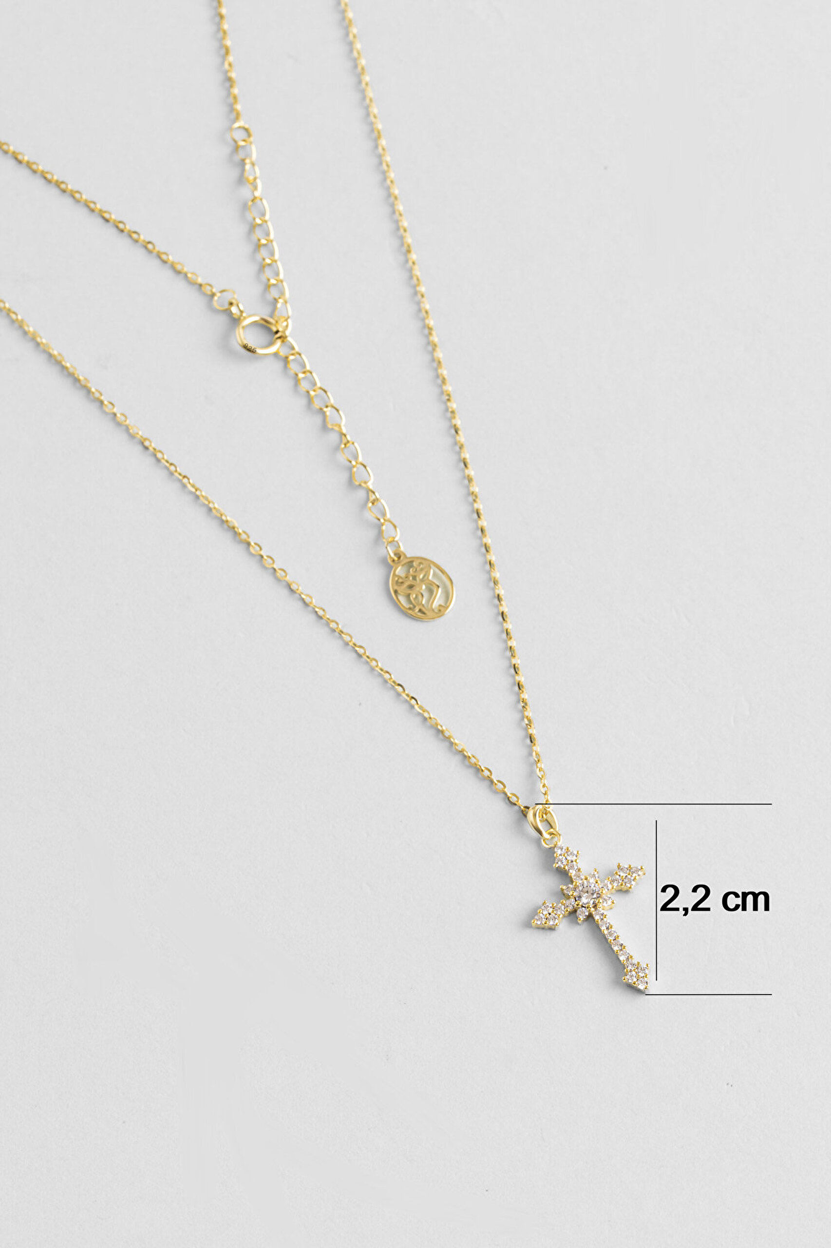 Grace 18 Ayar Sarı Altın Kaplama 45 Cm Gümüş Cross Kolye - 2