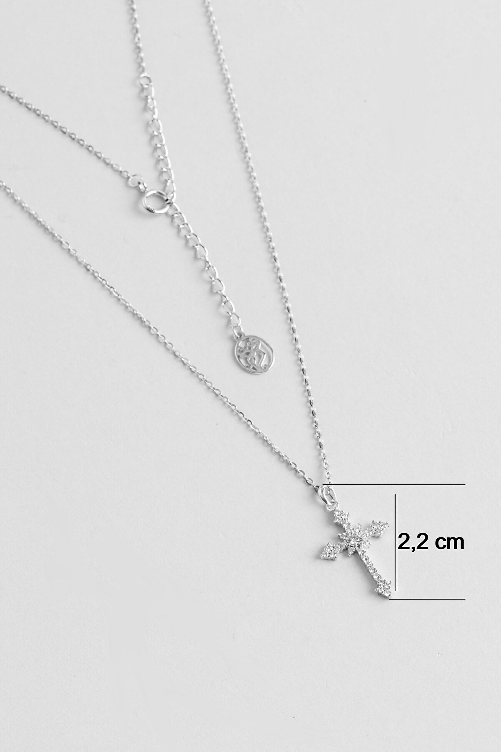 Grace 18 Ayar Beyaz Altın Kaplama 45 Cm Gümüş Cross Kolye - 2