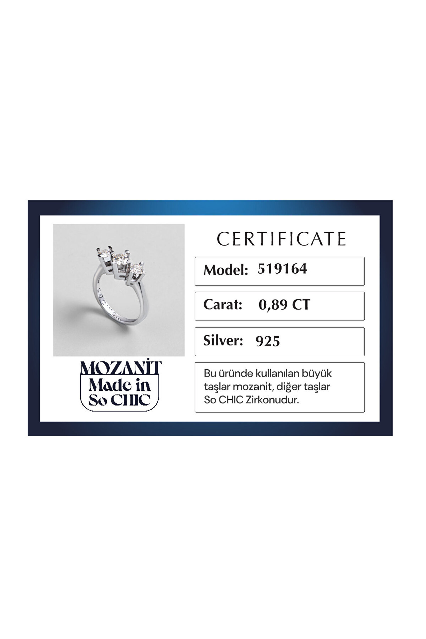 Nova Mozanit 18 Ayar Beyaz Altın Kaplama Gümüş Tria Yüzük - 5