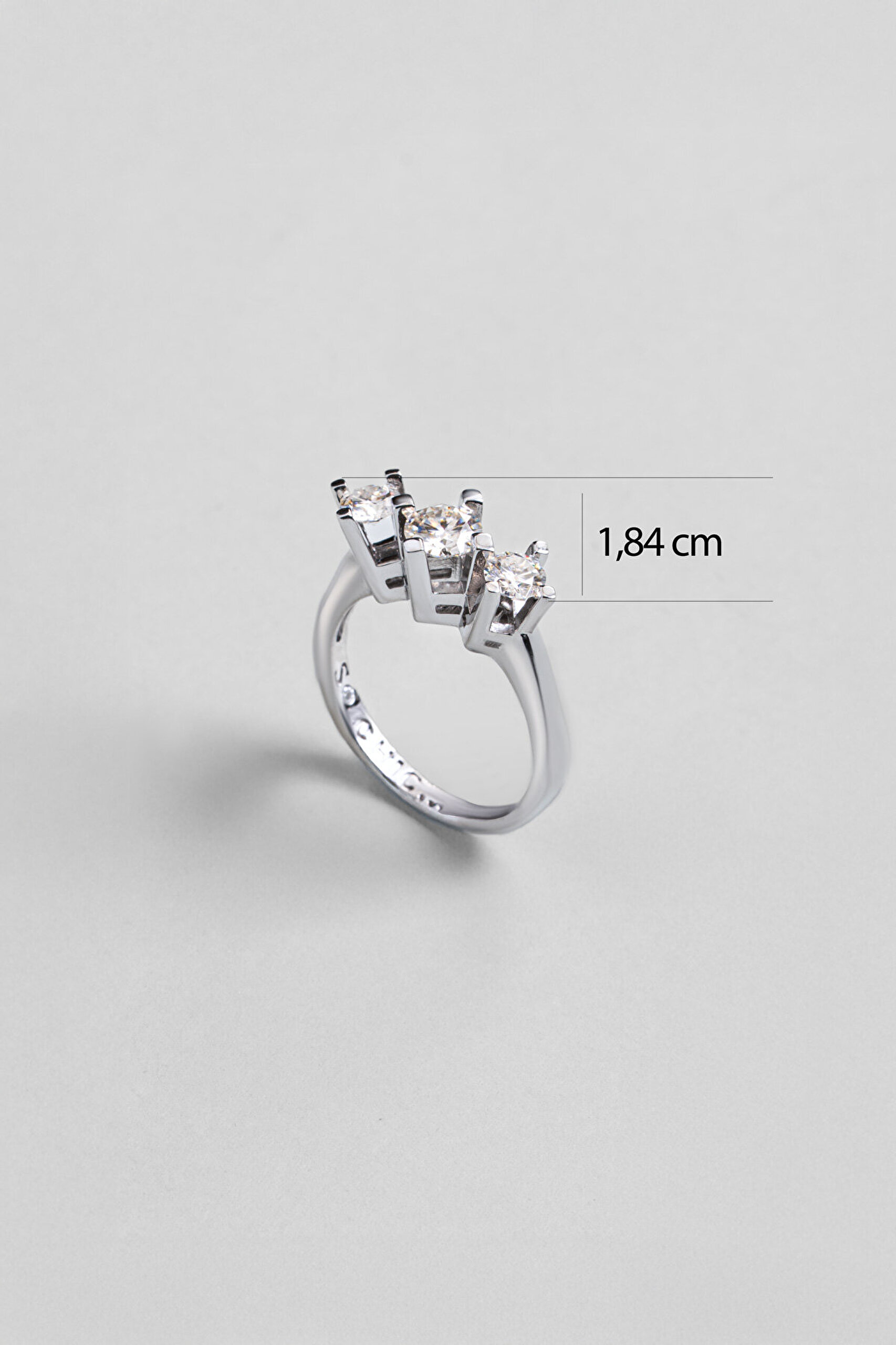 Nova Mozanit 18 Ayar Beyaz Altın Kaplama Gümüş Tria Yüzük - 2