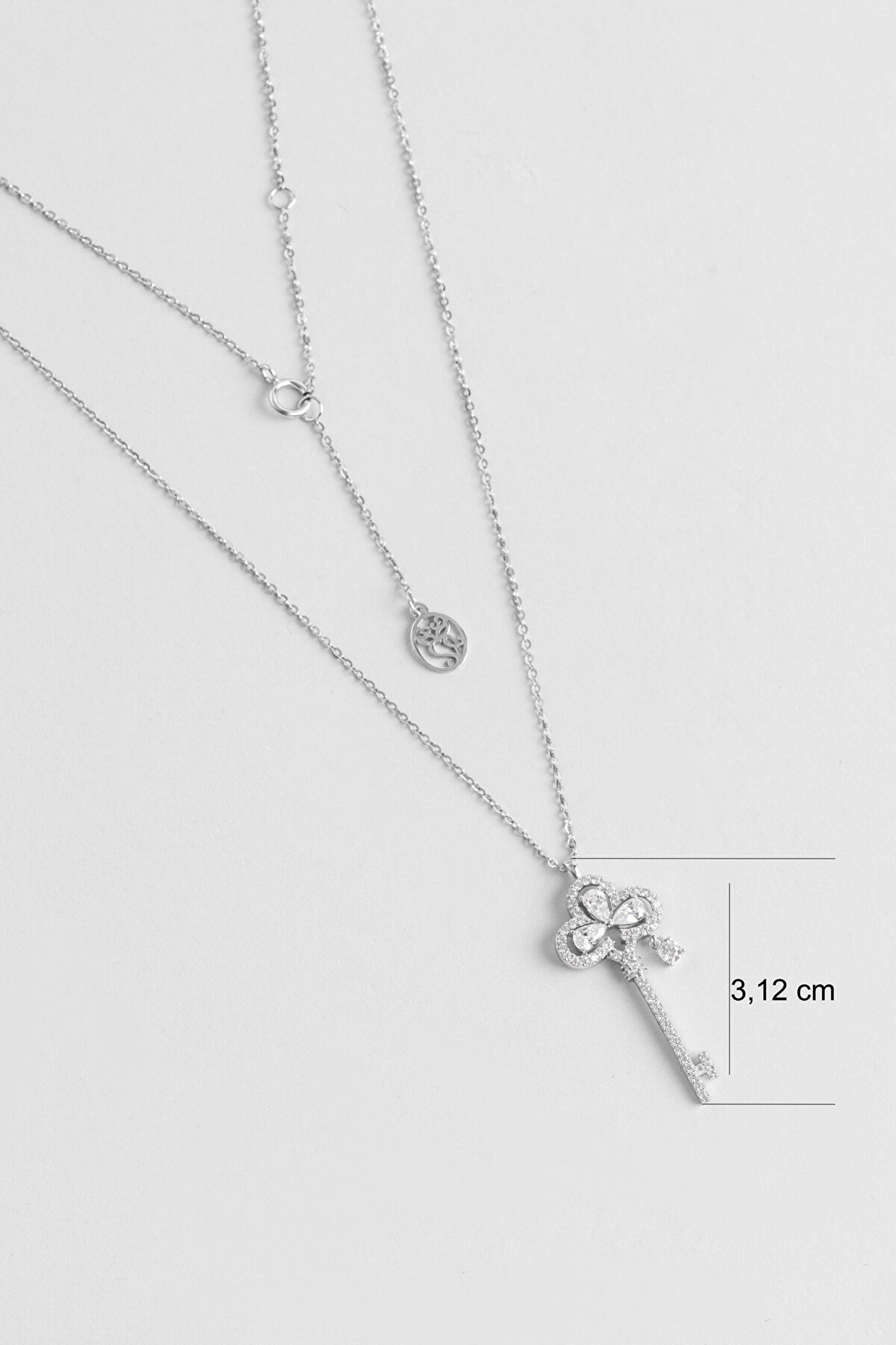 Lotus Anahtarı 18 Ayar Beyaz Altın Kaplama 46 Cm Gümüş Cross Kolye - 2