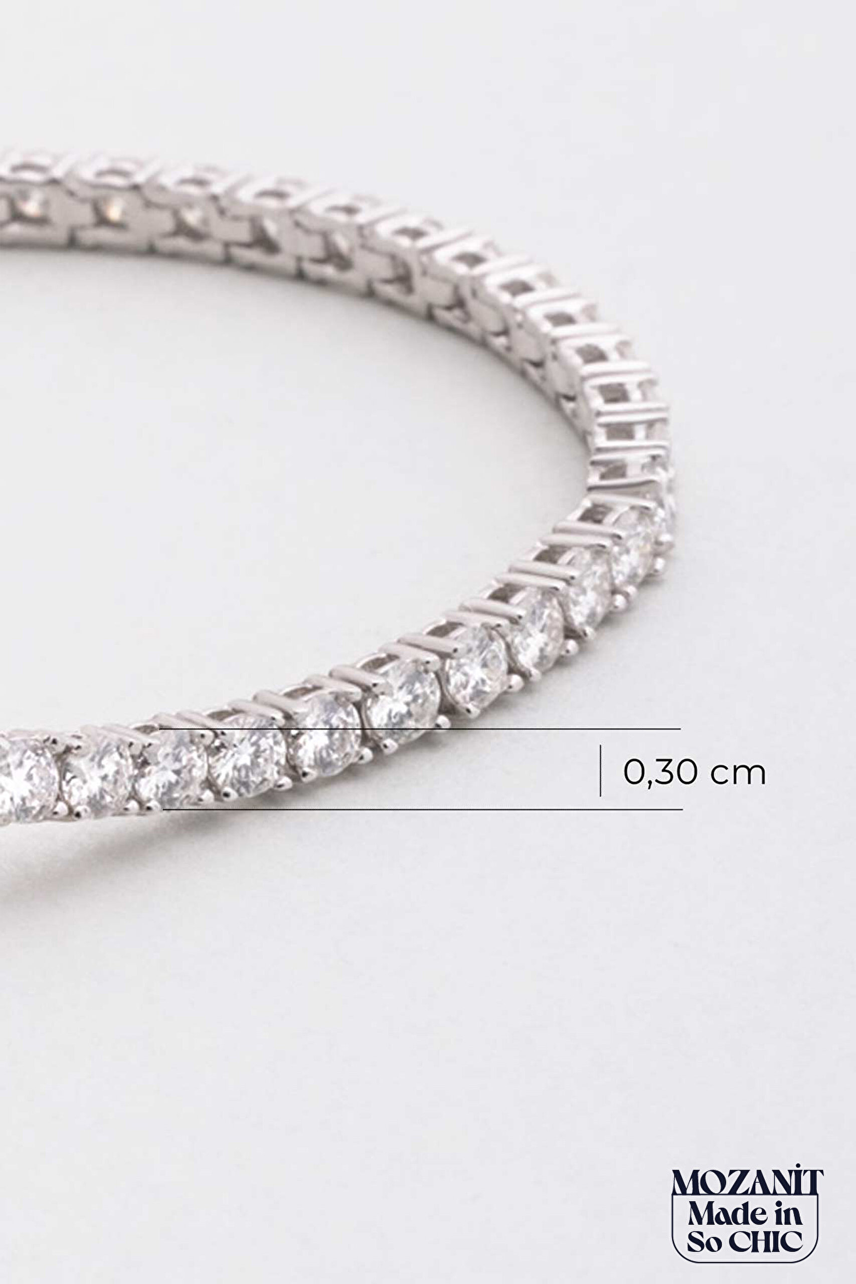 ⁠ Mozanit Işıltısı 18 Ayar Beyaz Altın Kaplama 18 Cm Gümüş Bileklik_2}