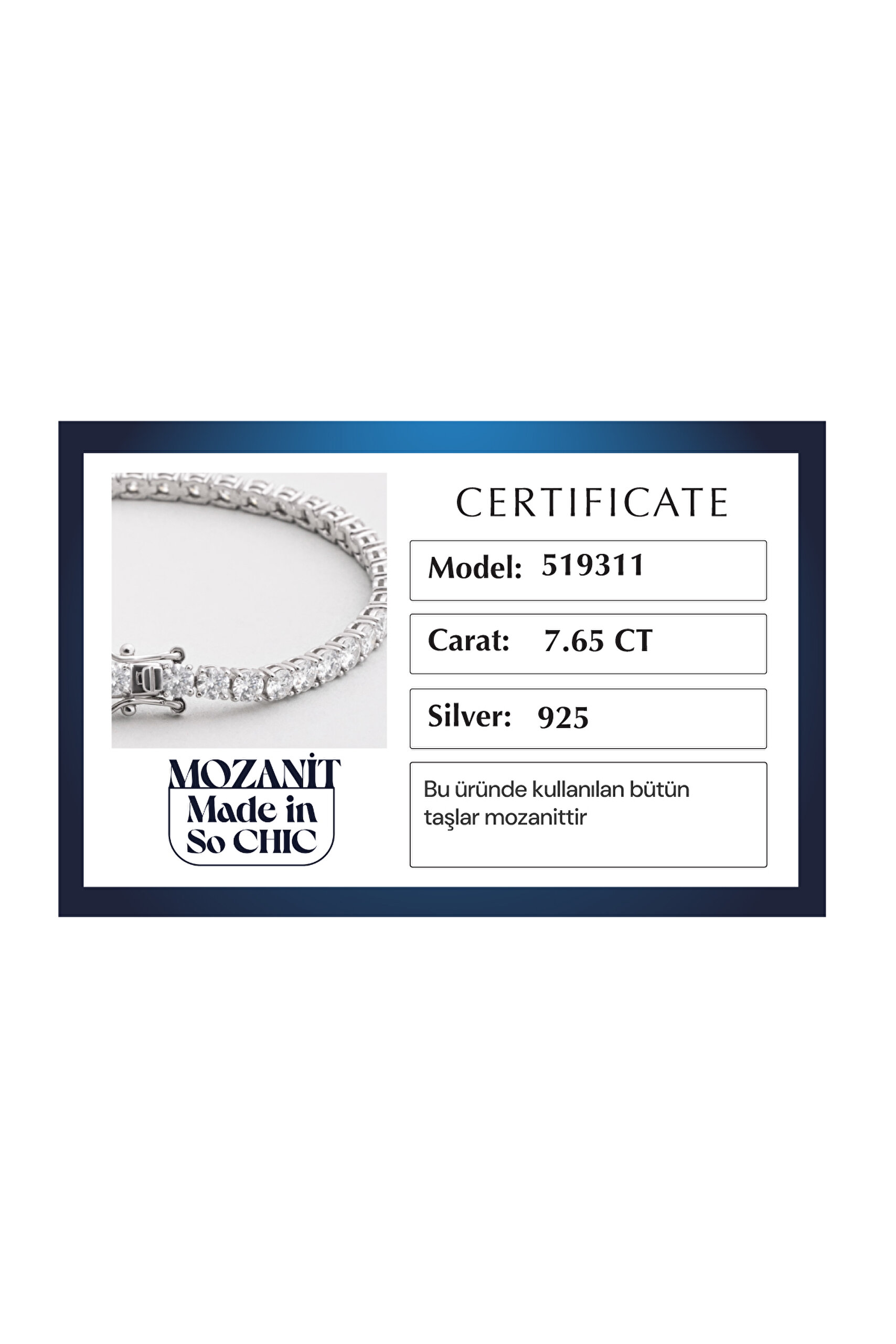 ⁠ Berrak Mozanit 18 Ayar Beyaz Altın Kaplama 17 Cm Gümüş Su Yolu Bileklik_4}