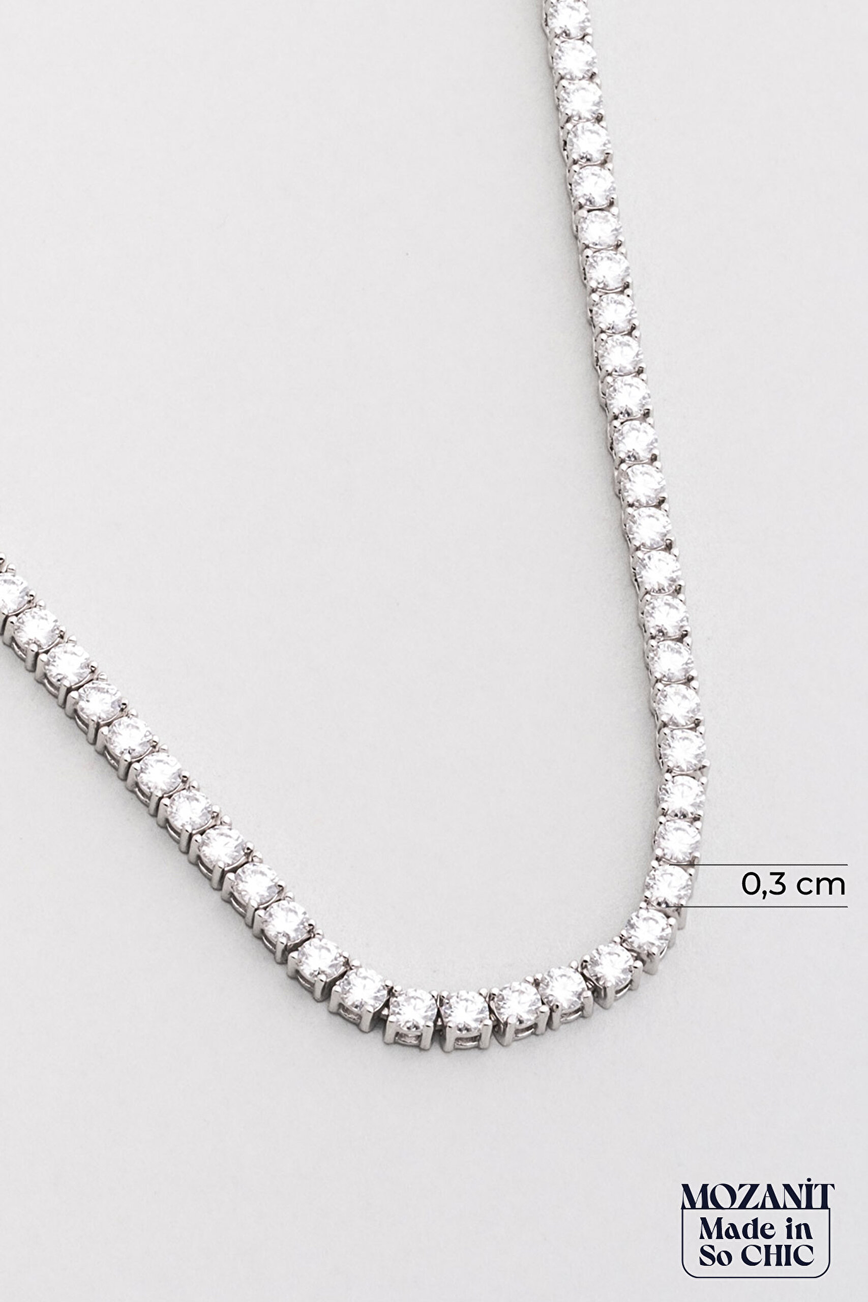 ⁠ Mozanit Işıltısı 18 Ayar Beyaz Altın Kaplama 42 Cm Gümüş Su Yolu Kolye_1}