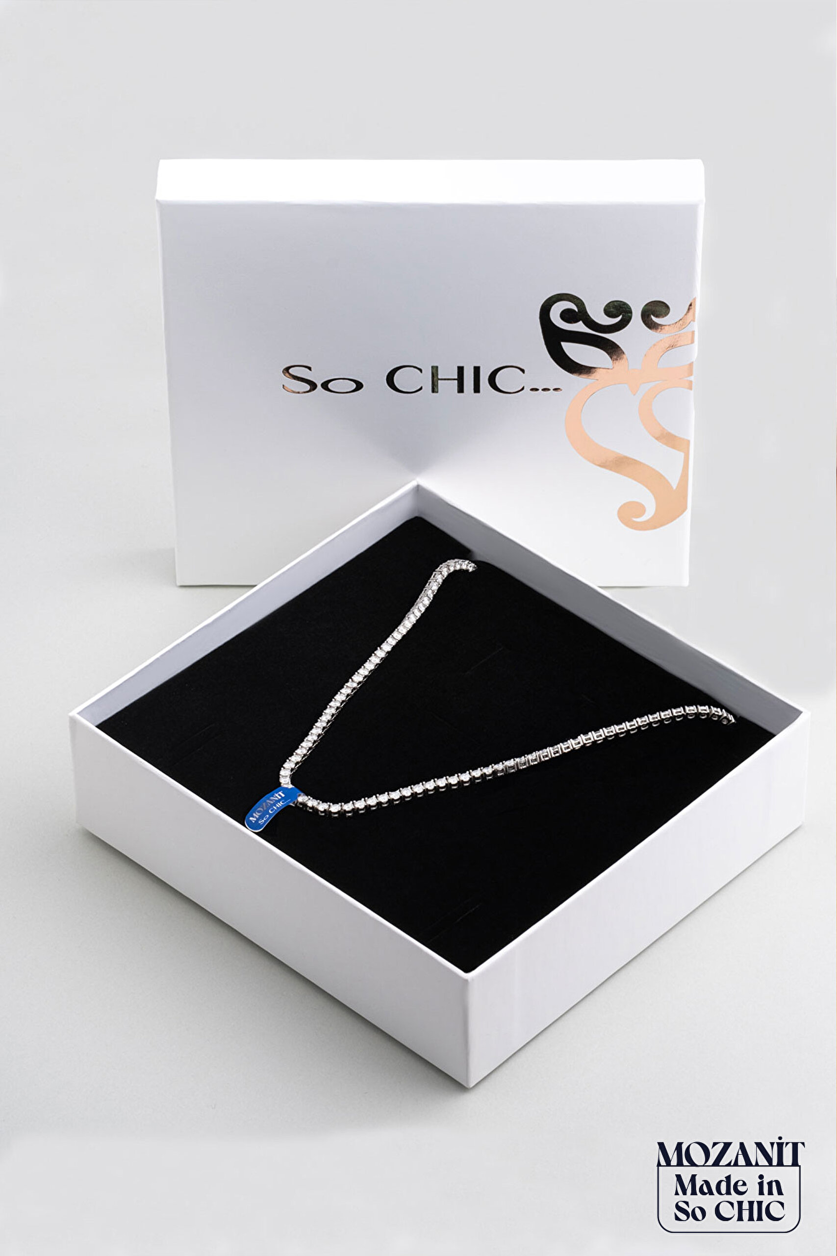 ⁠ Mozanit Işıltısı 18 Ayar Beyaz Altın Kaplama 42 Cm Gümüş Su Yolu Kolye_7}