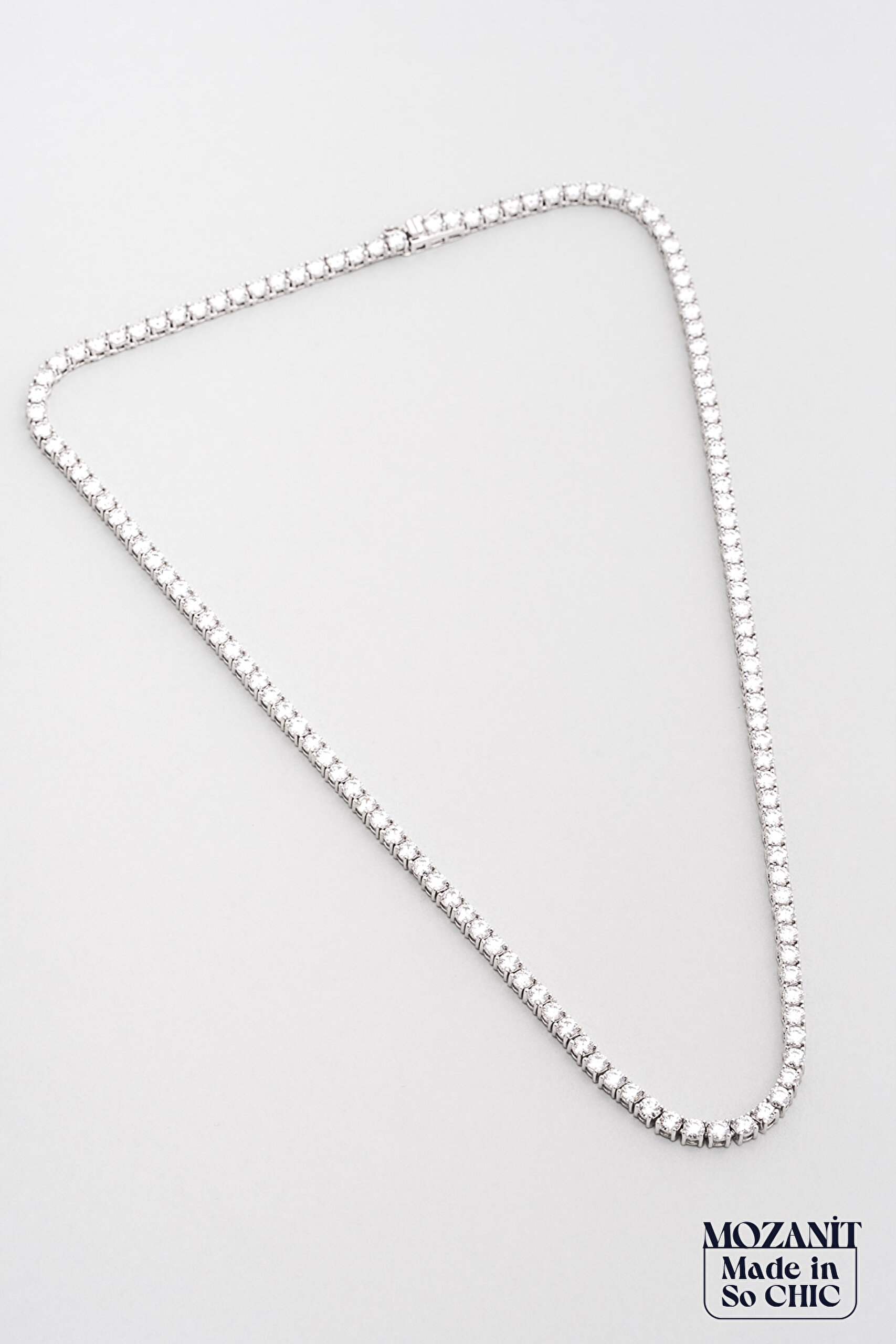 ⁠ Mozanit Zarafeti 18 Ayar Beyaz Altın Kaplama 45 Cm Gümüş Su Yolu Kolye_3}