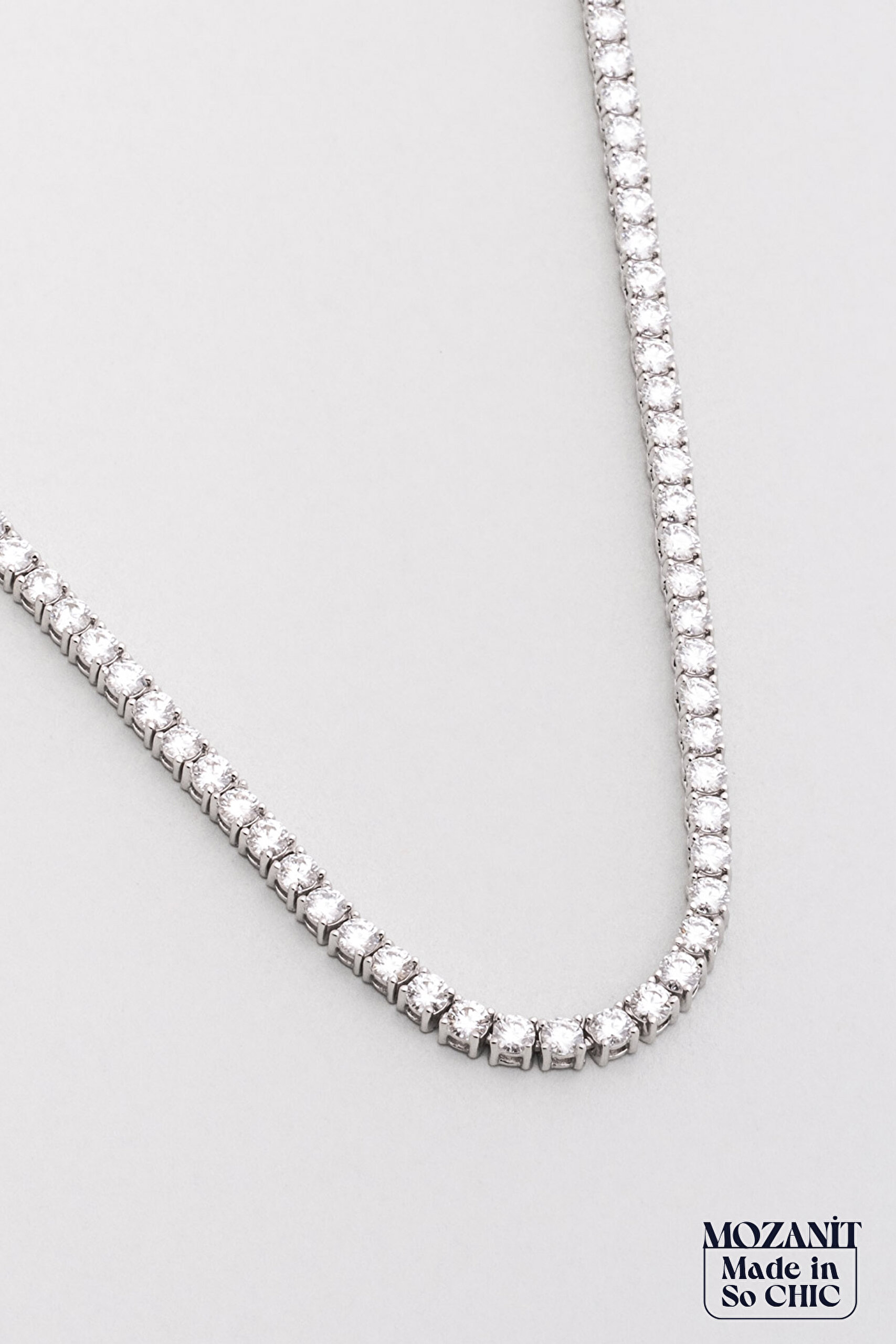 ⁠ Mozanit Zarafeti 18 Ayar Beyaz Altın Kaplama 45 Cm Gümüş Su Yolu Kolye_5}