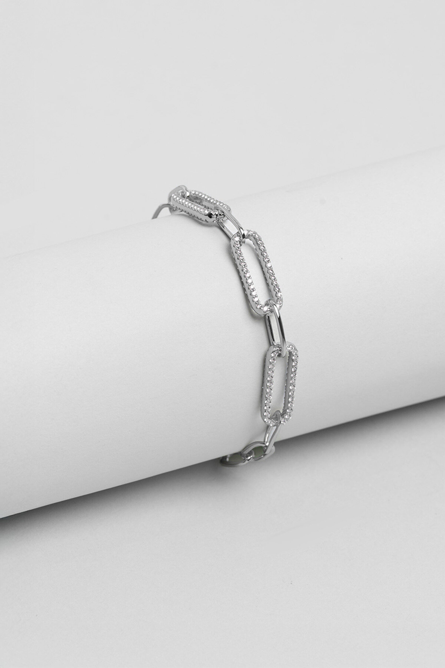Modern Miras 18 Ayar Beyaz Altın Kaplama 19 Cm Gümüş Bileklik - 0