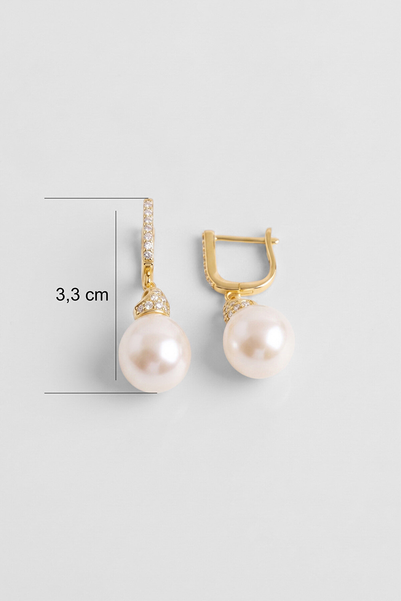 Lyra 18 Ayar Sarı Altın Kaplama Gümüş İnci Küpe - 2