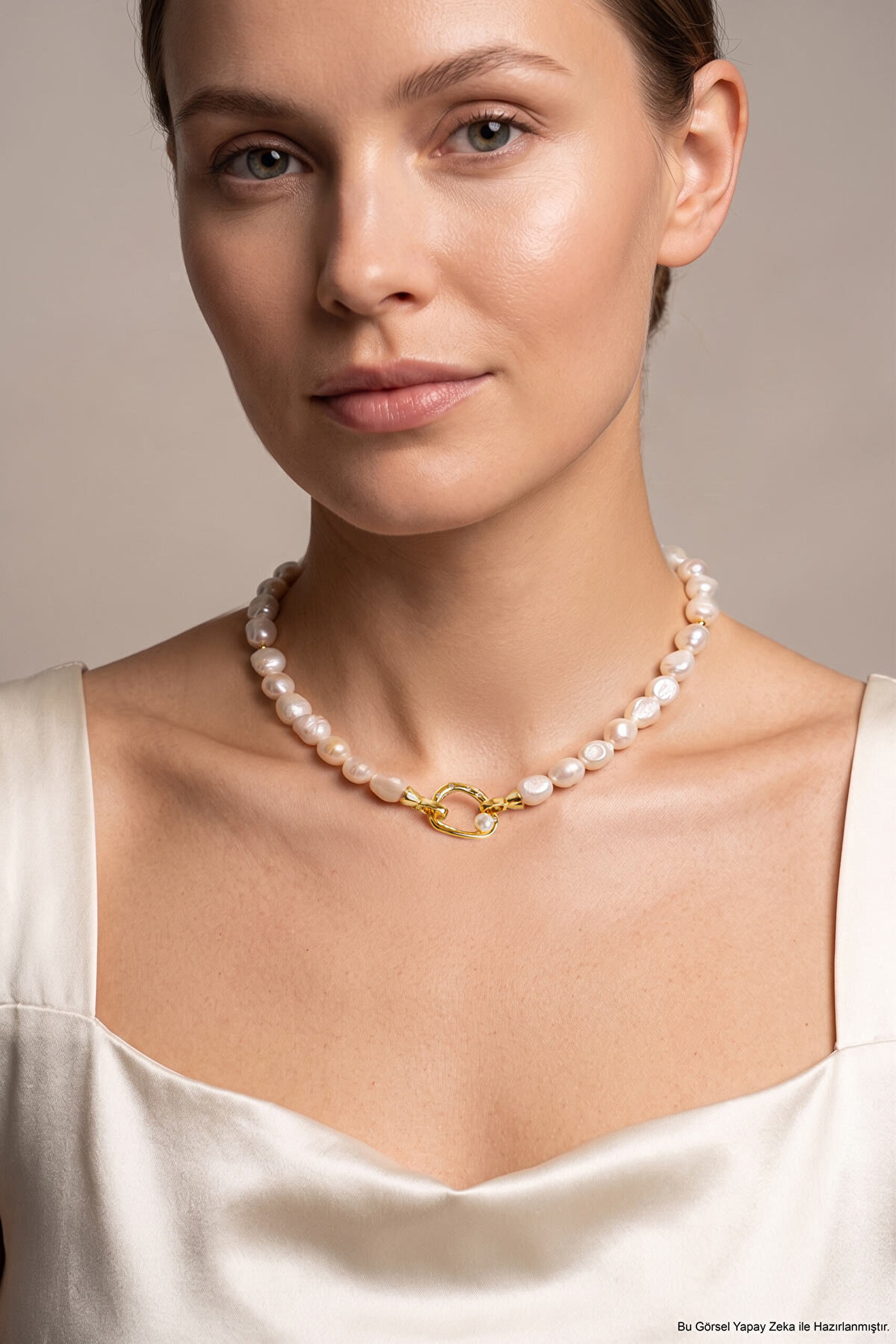 Venüs 18 Ayar Sarı Altın Kaplama 40 Cm Gümüş Choker İnci Kolye - 0