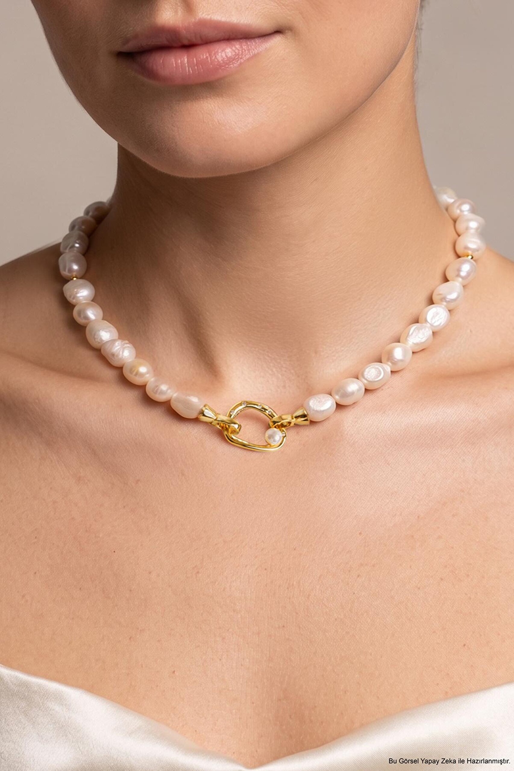 Venüs 18 Ayar Sarı Altın Kaplama 40 Cm Gümüş Choker İnci Kolye - 2