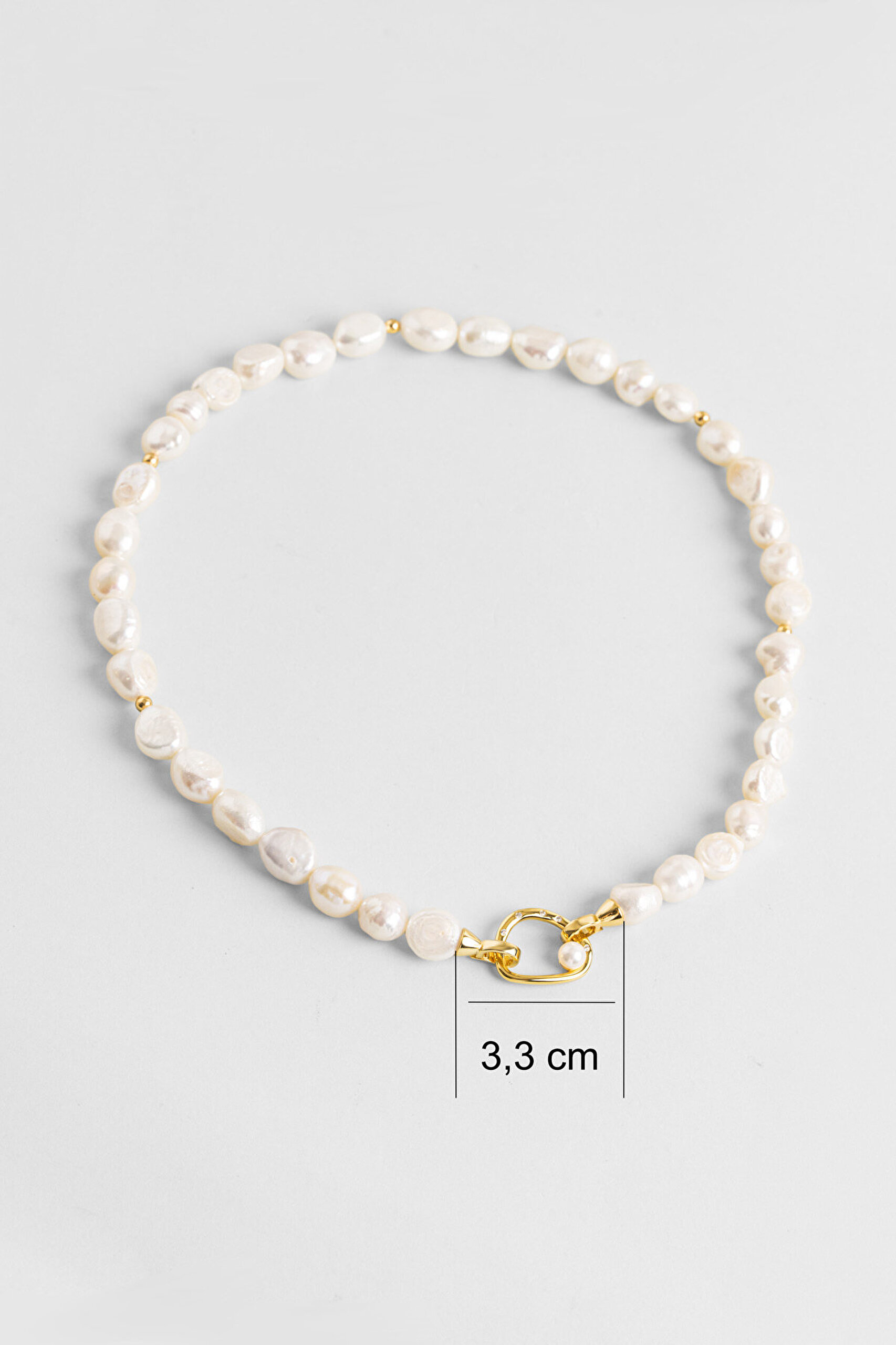 Venüs 18 Ayar Sarı Altın Kaplama 40 Cm Gümüş Choker İnci Kolye - 1