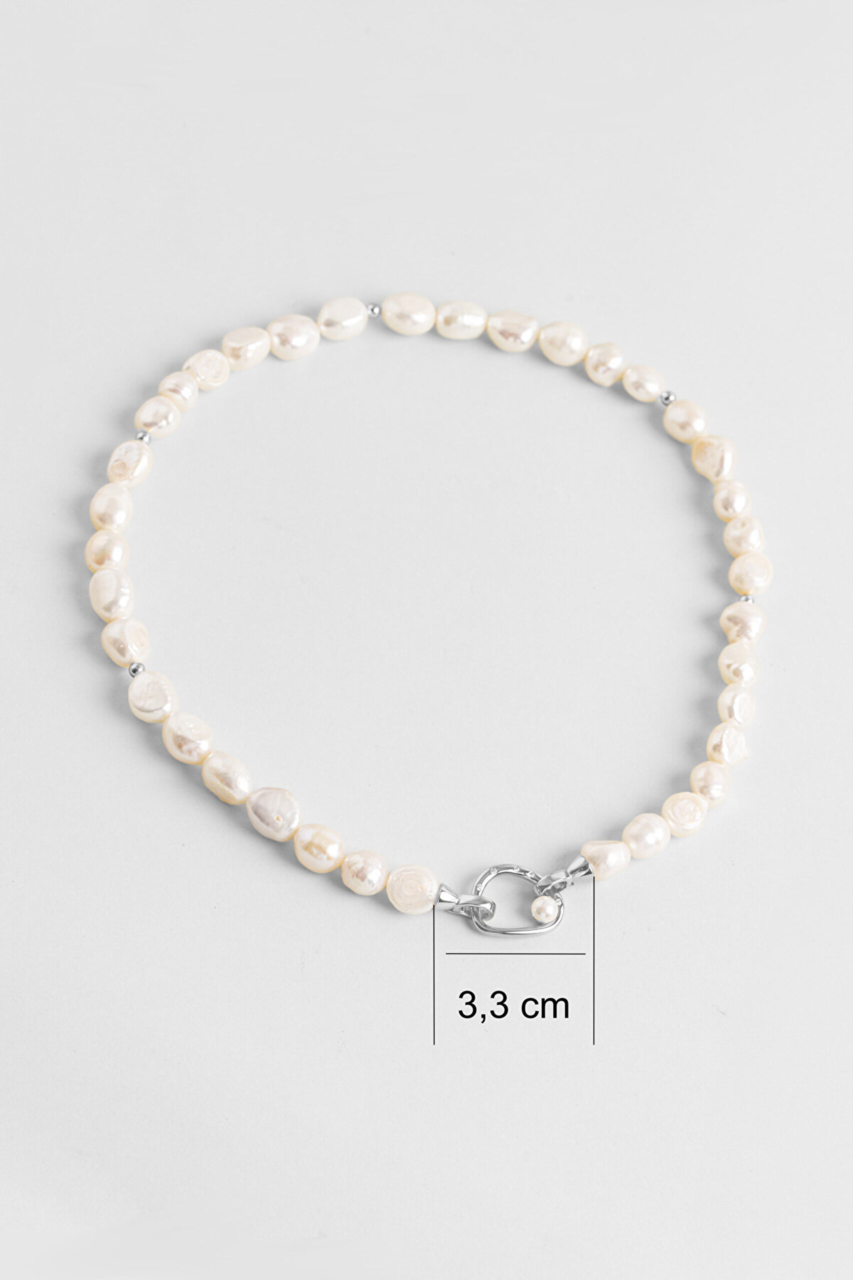 Venüs 18 Ayar Beyaz Altın Kaplama 40 Cm Gümüş Choker İnci Kolye - 1
