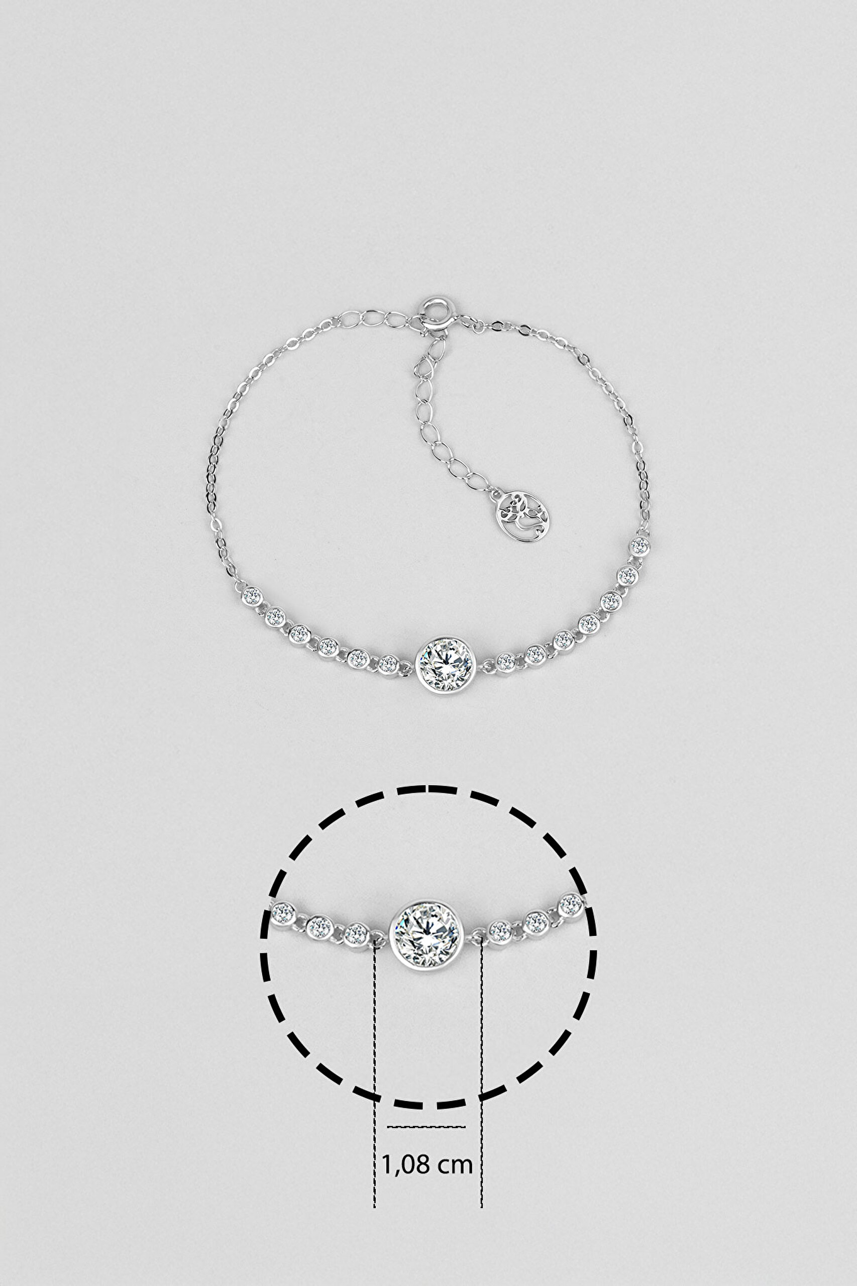 ⁠ Mozanit Tasarımı 18 Ayar Beyaz Altın Kaplama 19 Cm Gümüş Bileklik_2}