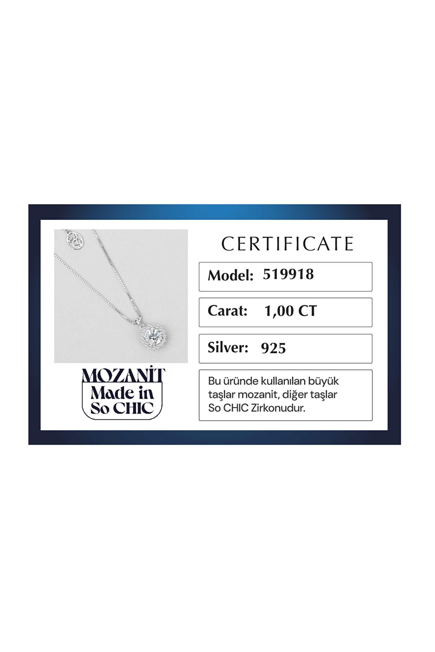 ⁠ Mozanit Güneşi 18 Ayar Beyaz Altın Kaplama 44 Cm Gümüş Kolye_5}