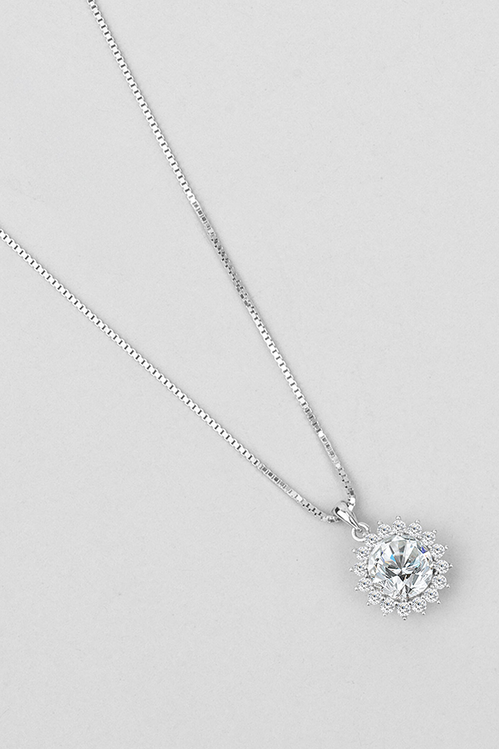 ⁠ Mozanit Güneşi 18 Ayar Beyaz Altın Kaplama 44 Cm Gümüş Kolye_4}