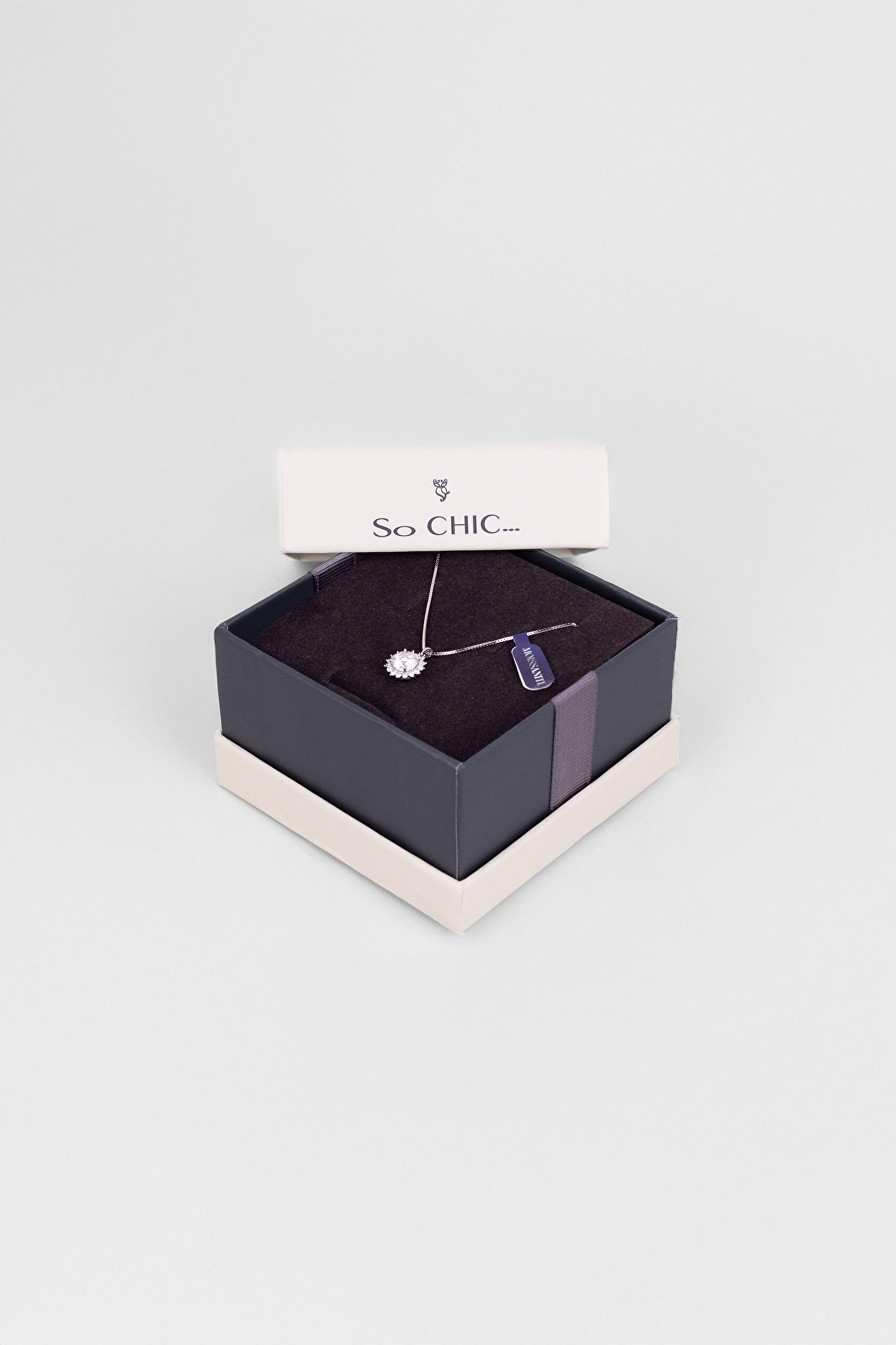 ⁠ Mozanit Güneşi 18 Ayar Beyaz Altın Kaplama 44 Cm Gümüş Kolye_6}